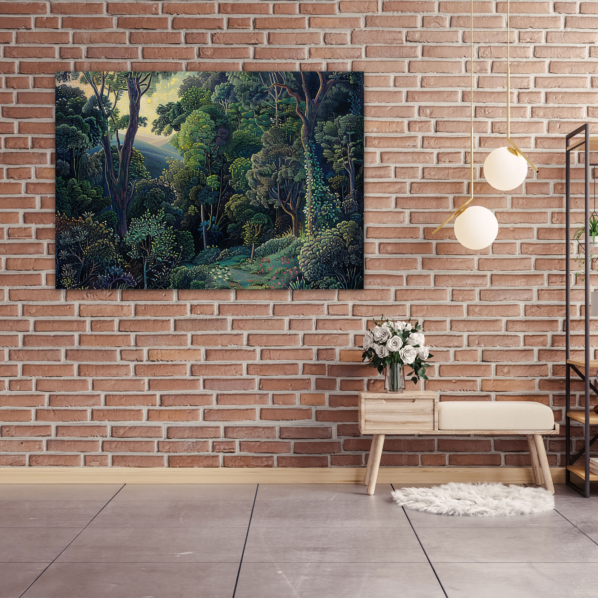 Forest Scene Pointillism Canvas Print Wall Art - Pointillism, Canvas Wall Art, Canvas Print, Canvas