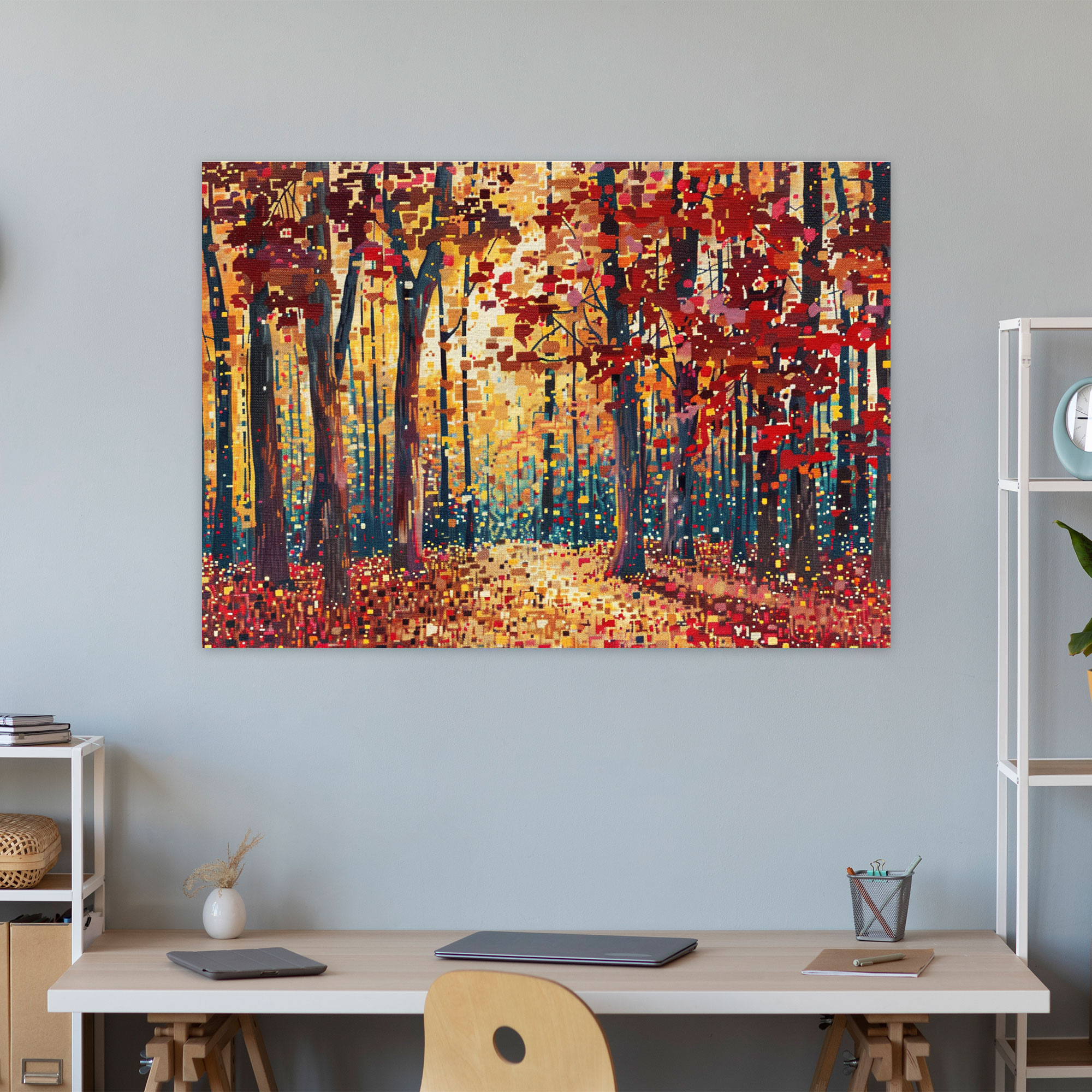 Pointillism Autumn Tranquility Canvas Print - Pointillism, Autumn, Serene, Wall Art