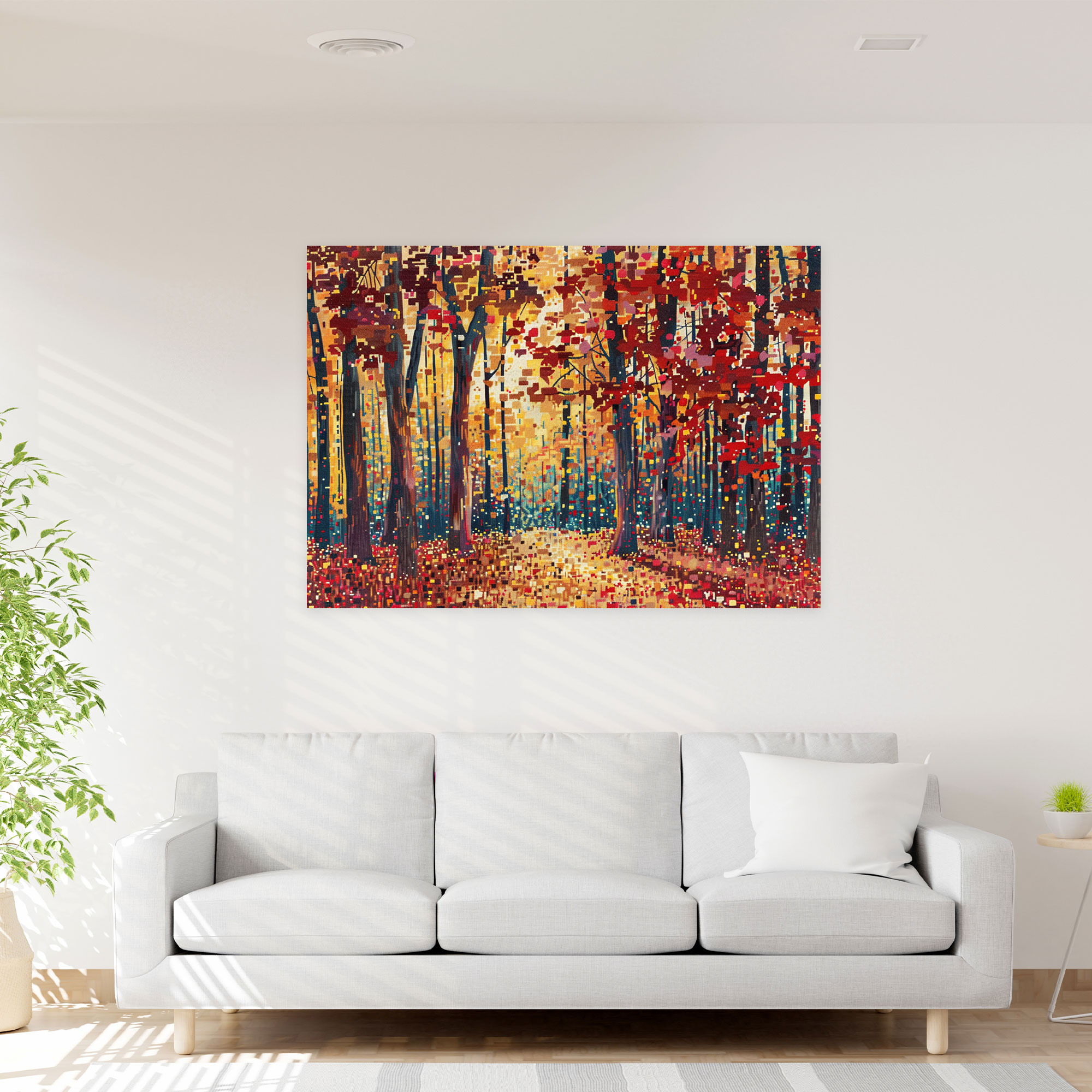 Pointillism Autumn Tranquility Canvas Print - Pointillism, Autumn, Serene, Wall Art