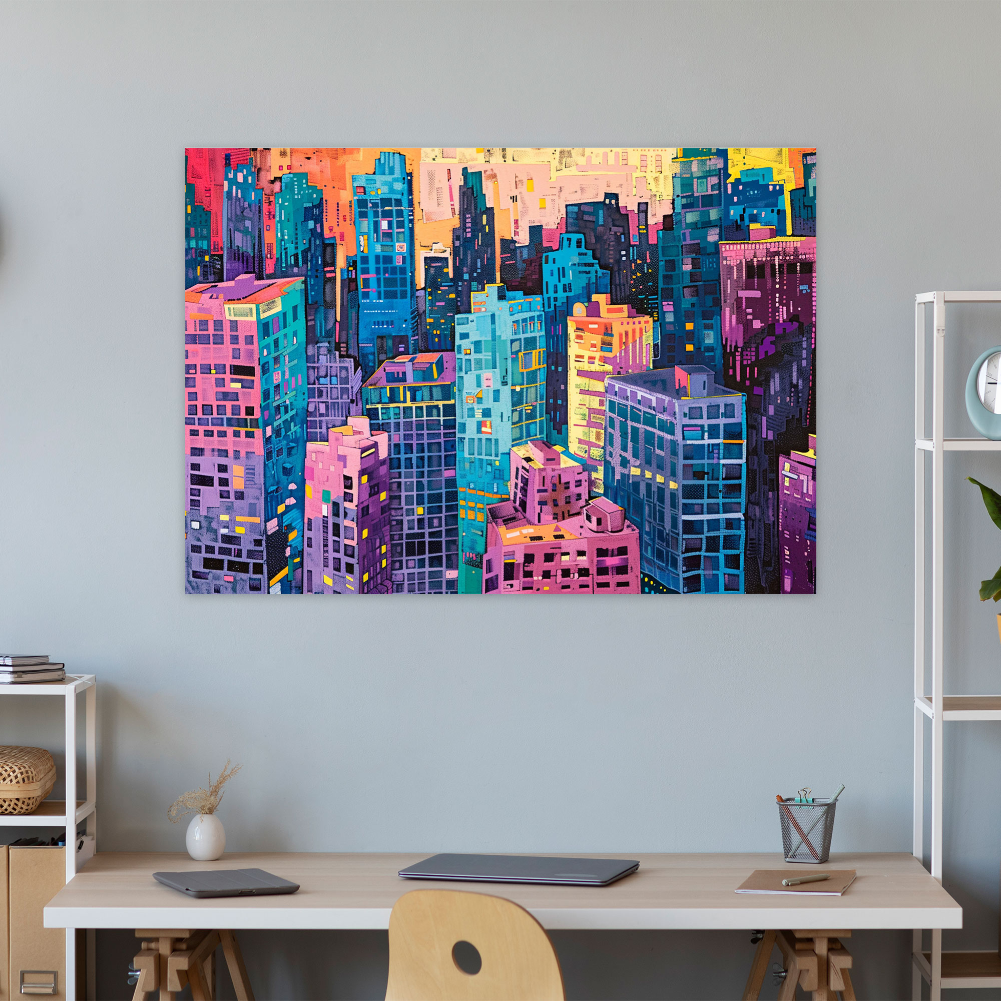 Pointillism Urban Energy Wall Decoration - Pointillism, Urban, Canvas Wall Art, Bold