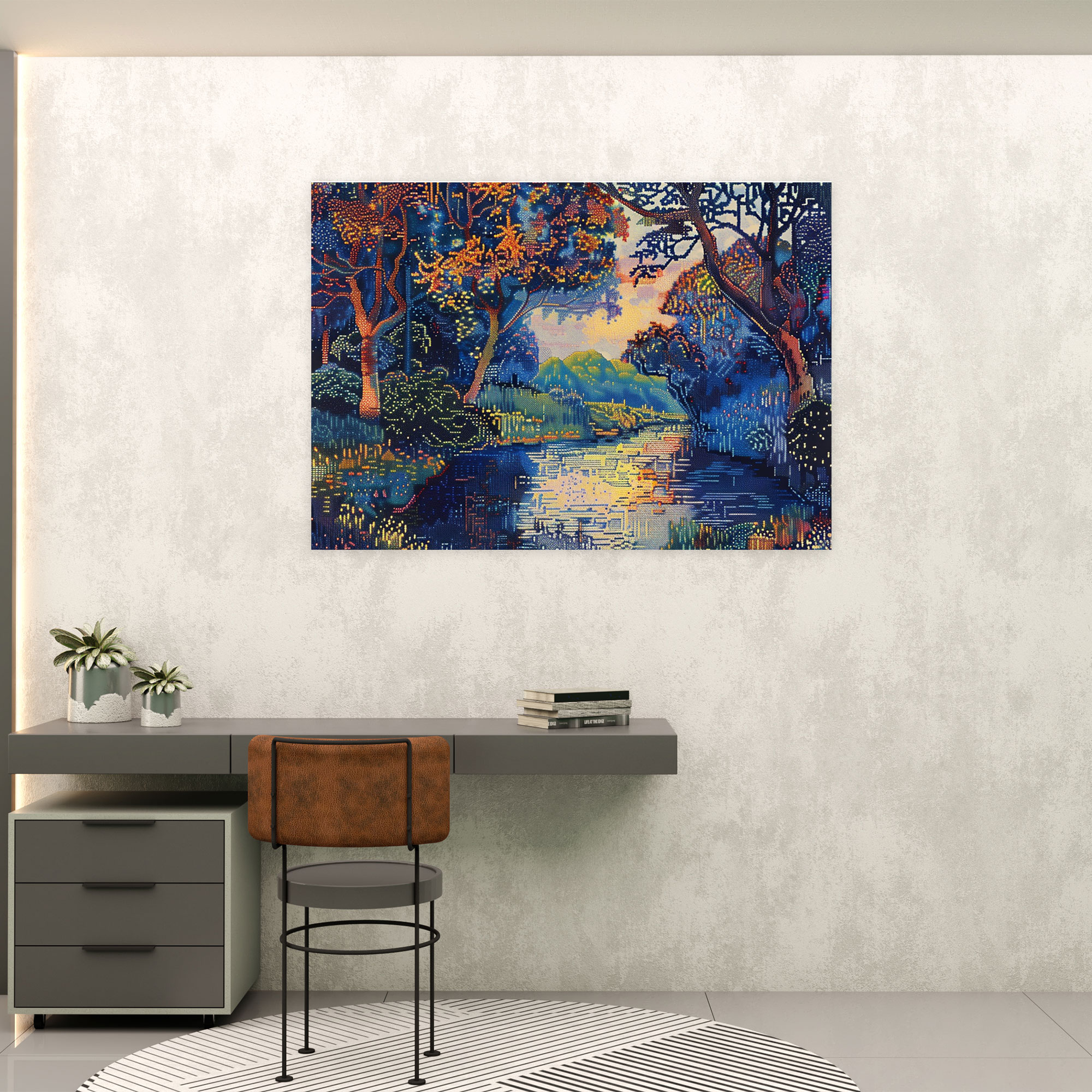 Pointillism Landscape Canvas Print - Pointillism, Home Decoration, Canvas Wall Art, Wall Decoration