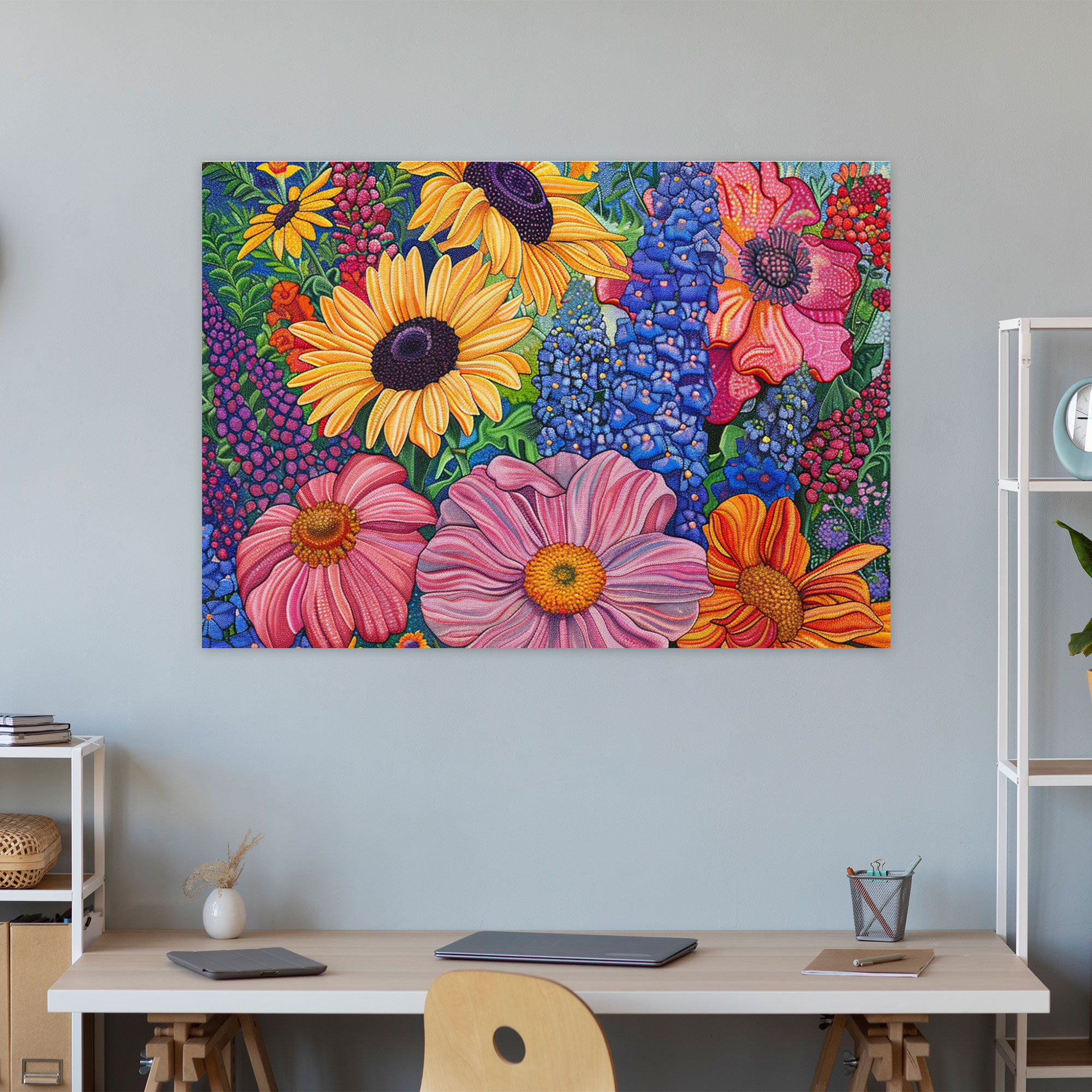 Vibrant Pointillism Floral Wall Art - Pointillism, Pointillism, Wall Decoration, Wall Art