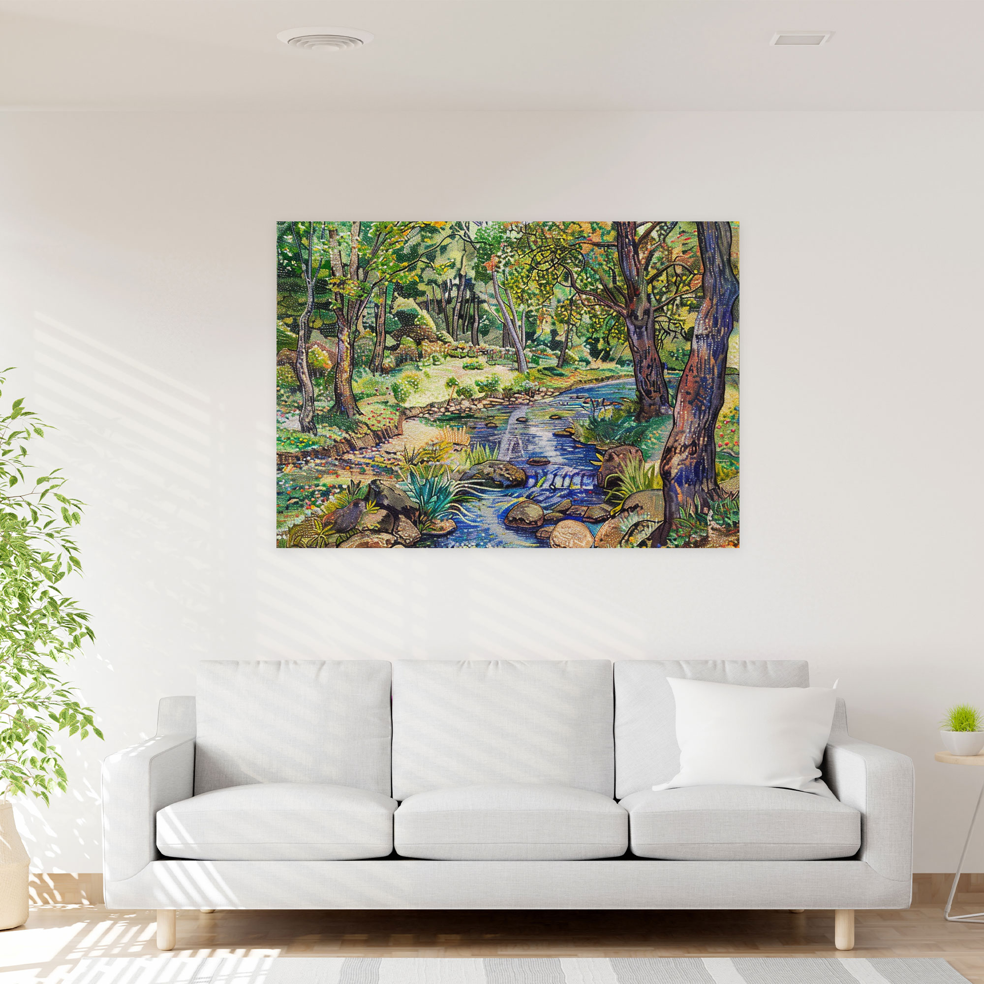 Nature Pointillism Landscape Canvas Print - Pointillism, Canvas, Wall Decoration, Canvas Print