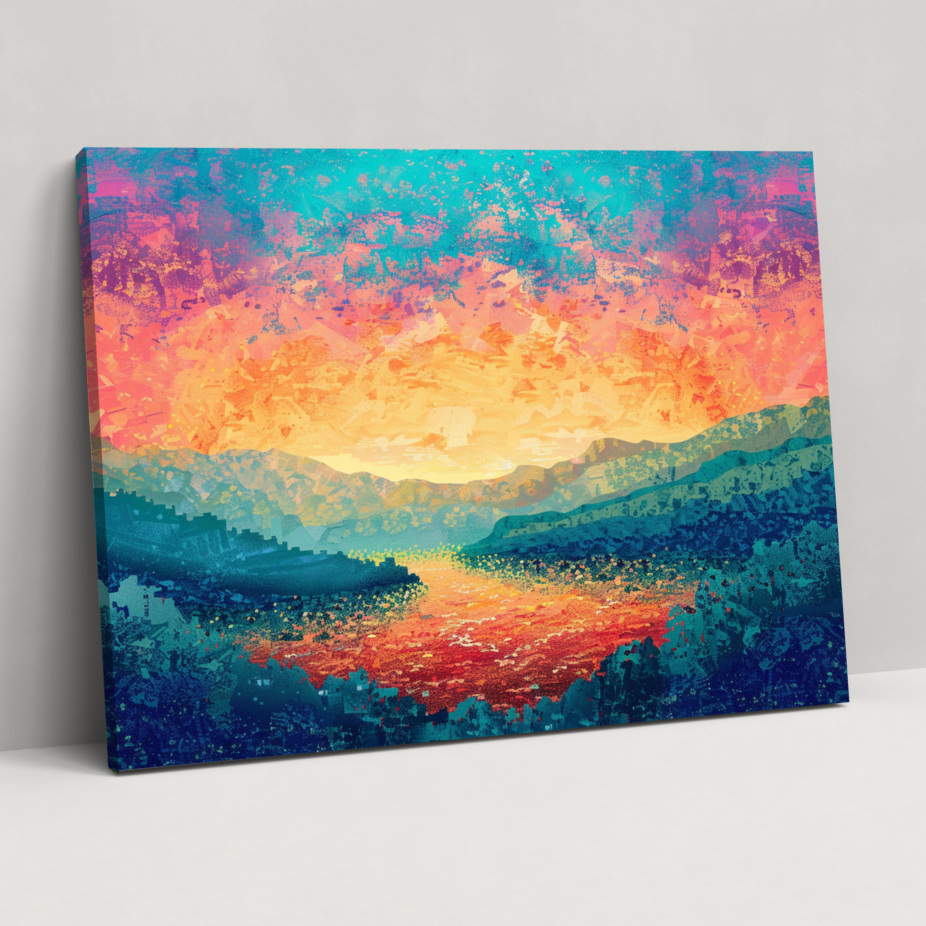 Serene Sunset Pointillism Canvas Print - Pointillism, Pointillism, Canvas Wall Art, Canvas Print