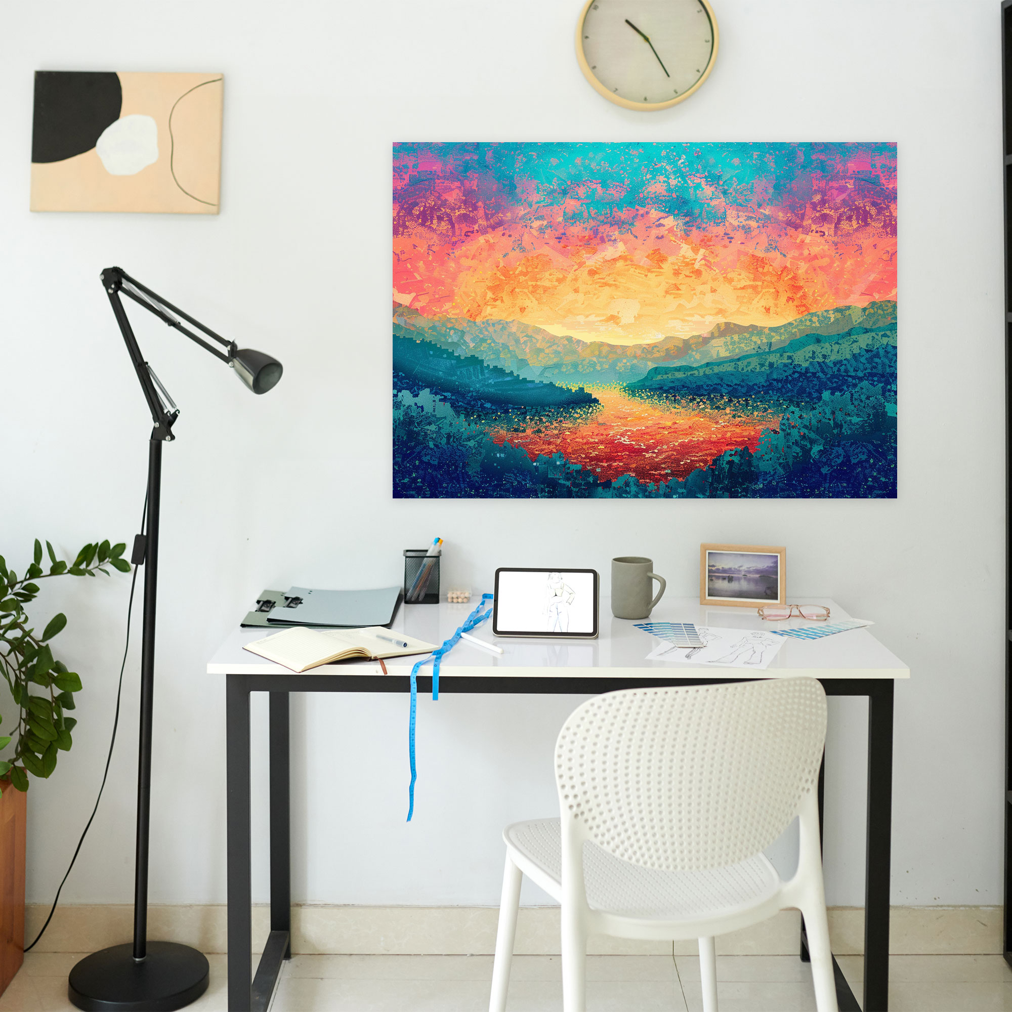 Serene Sunset Pointillism Canvas Print - Pointillism, Pointillism, Canvas Wall Art, Canvas Print