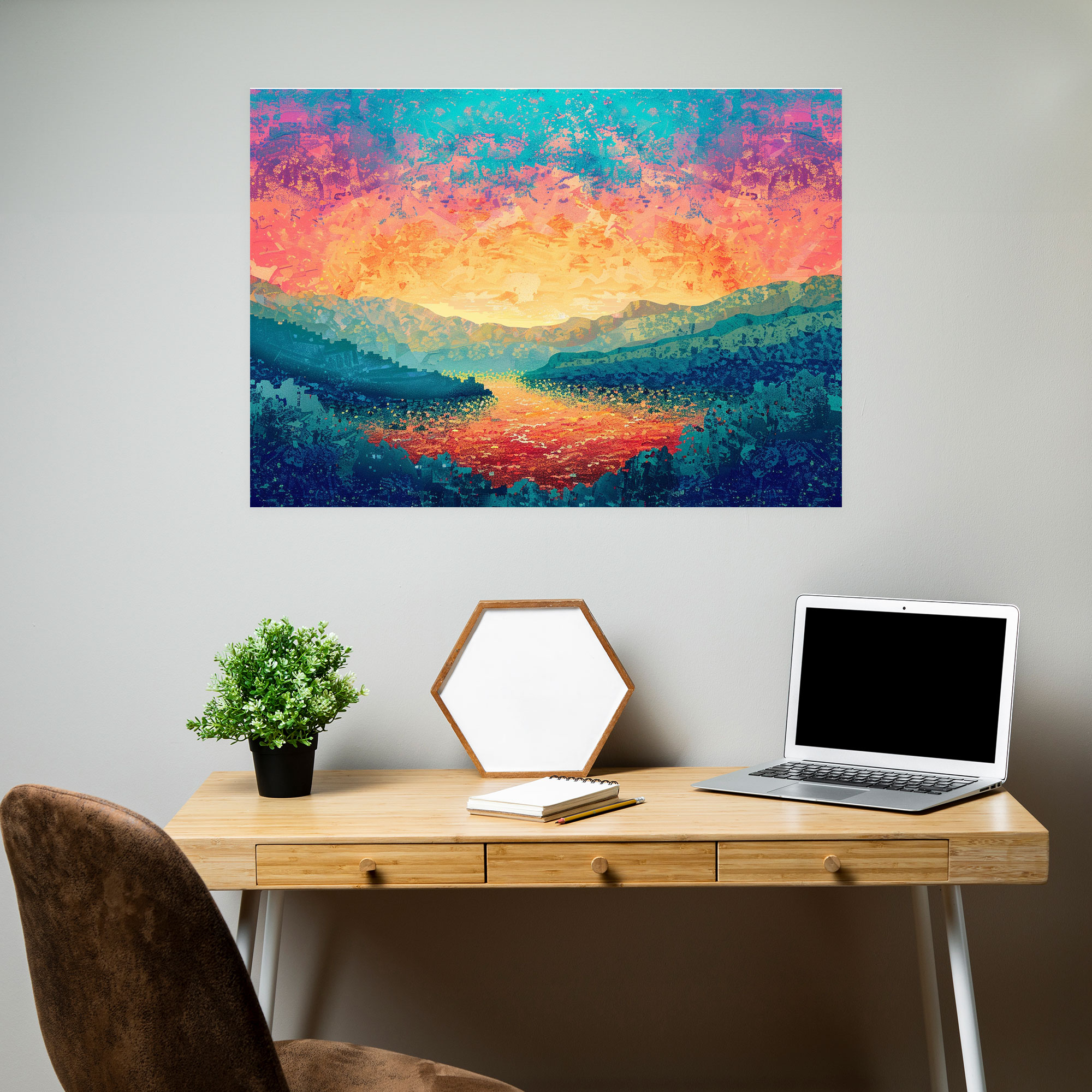 Serene Sunset Pointillism Canvas Print - Pointillism, Pointillism, Canvas Wall Art, Canvas Print