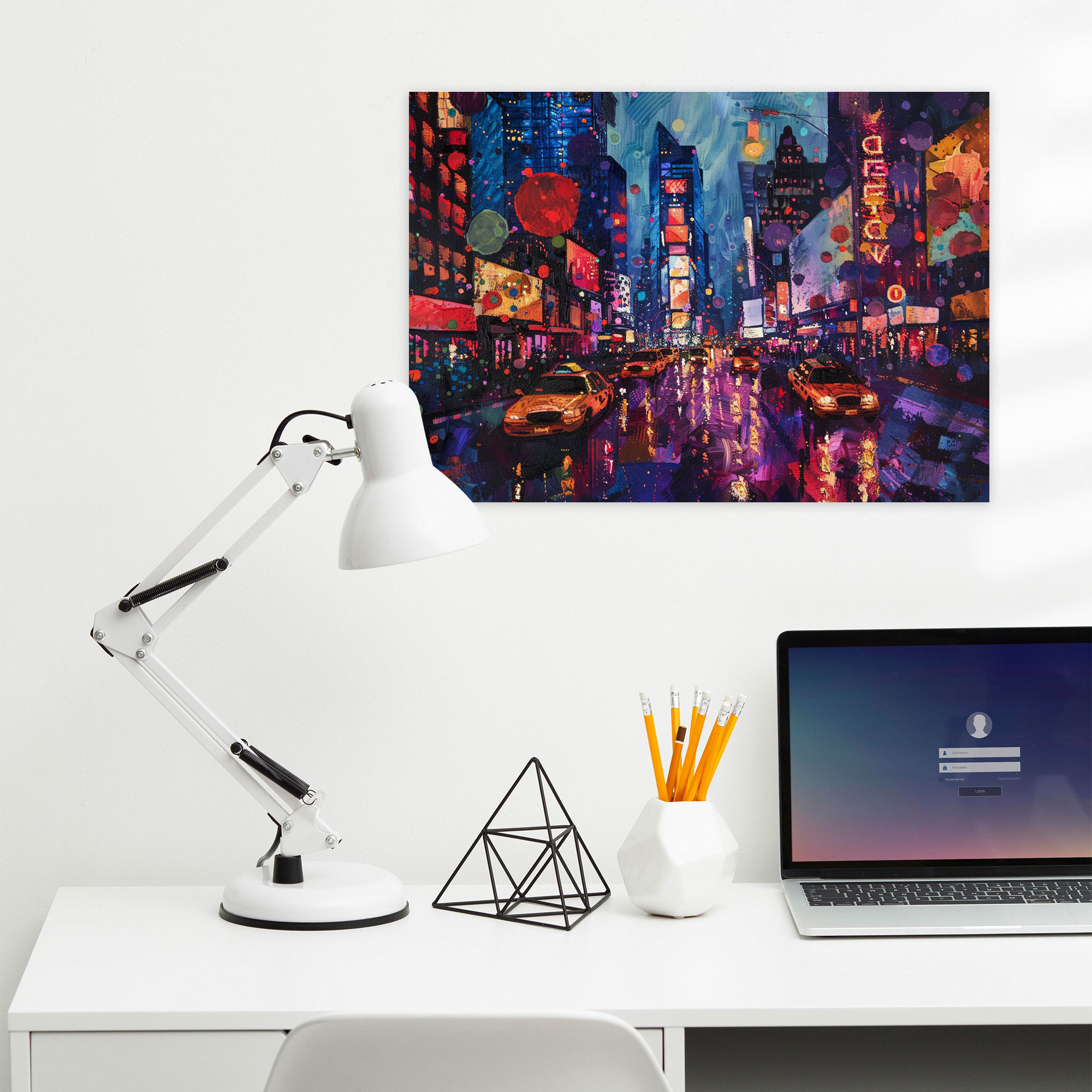 Vibrant Night Lights Pointillism Wall Art - Pointillism, Canvas, Wall Art, Pointillism