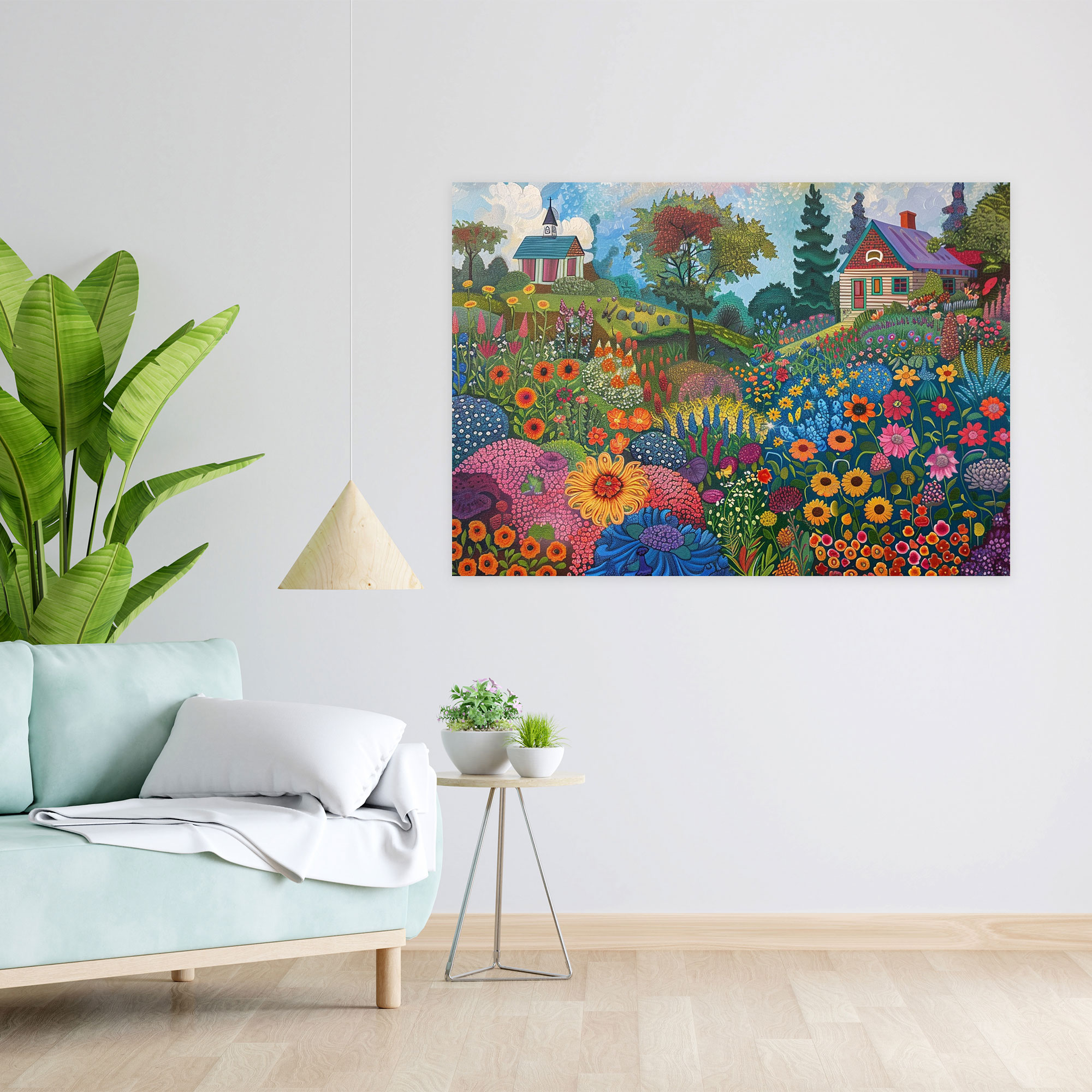 Whimsical Garden Flowers Pointillism Canvas Print - Pointillism, Canvas Wall Art, Wall Art, Canvas
