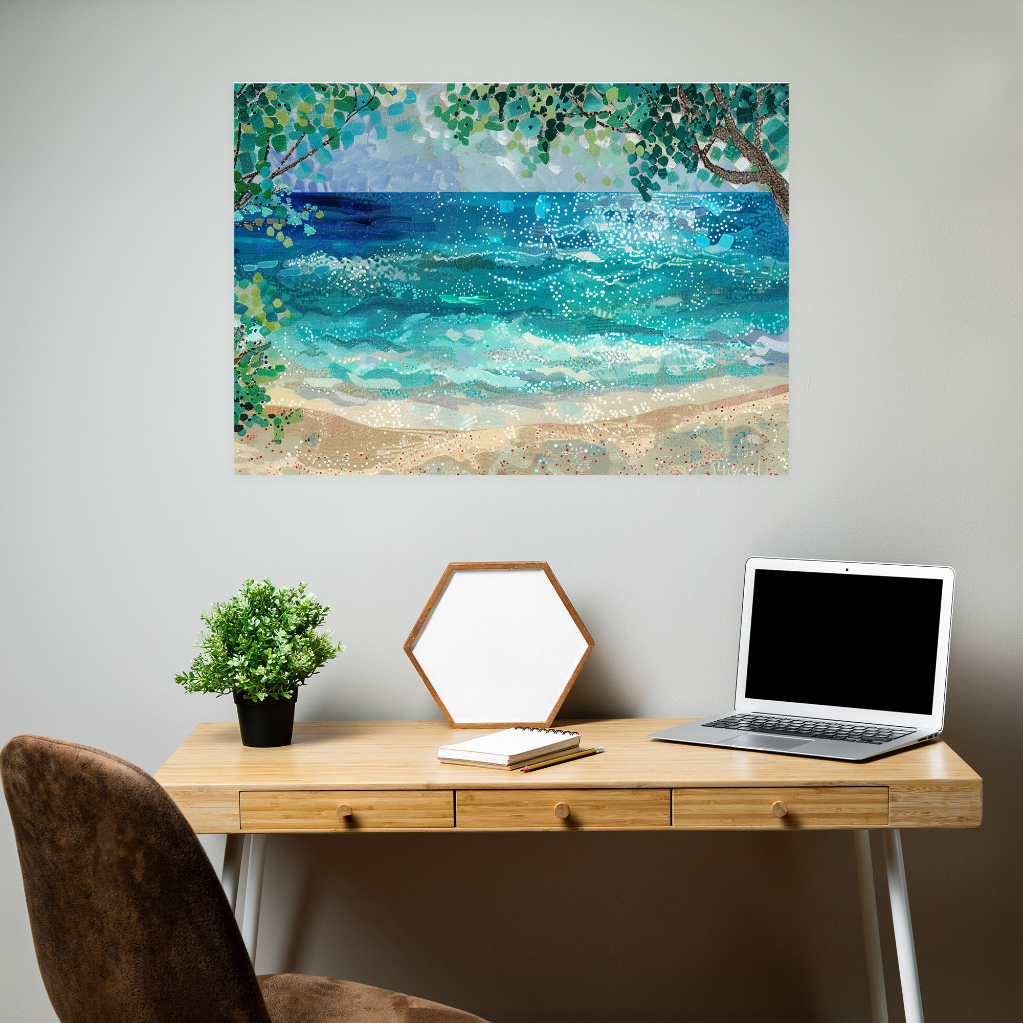 Relaxing Beach Pointillism Wall Decoration - Pointillism, Canvas, Wall Decoration, Home Decoration