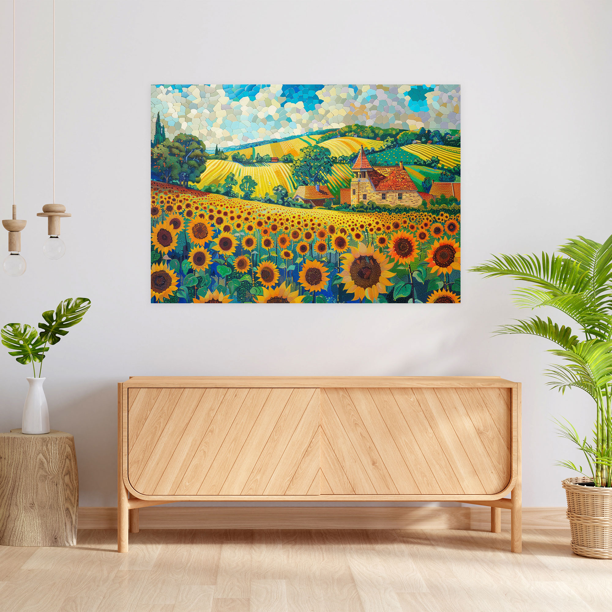 Charming Sunflowers Field Pointillism Canvas Print - Pointillism, Wall Decoration, Canvas Print, Home Decoration