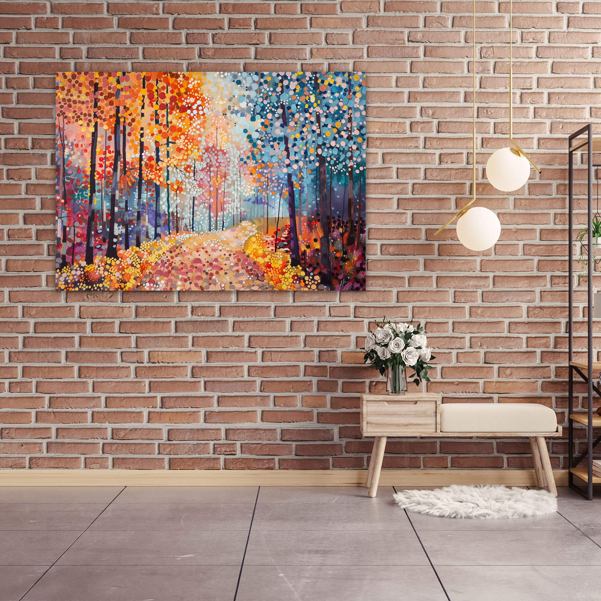 Mystical Forest Pointillism Wall Art - Pointillism, Wall Decoration, Wall Art, Home Decoration