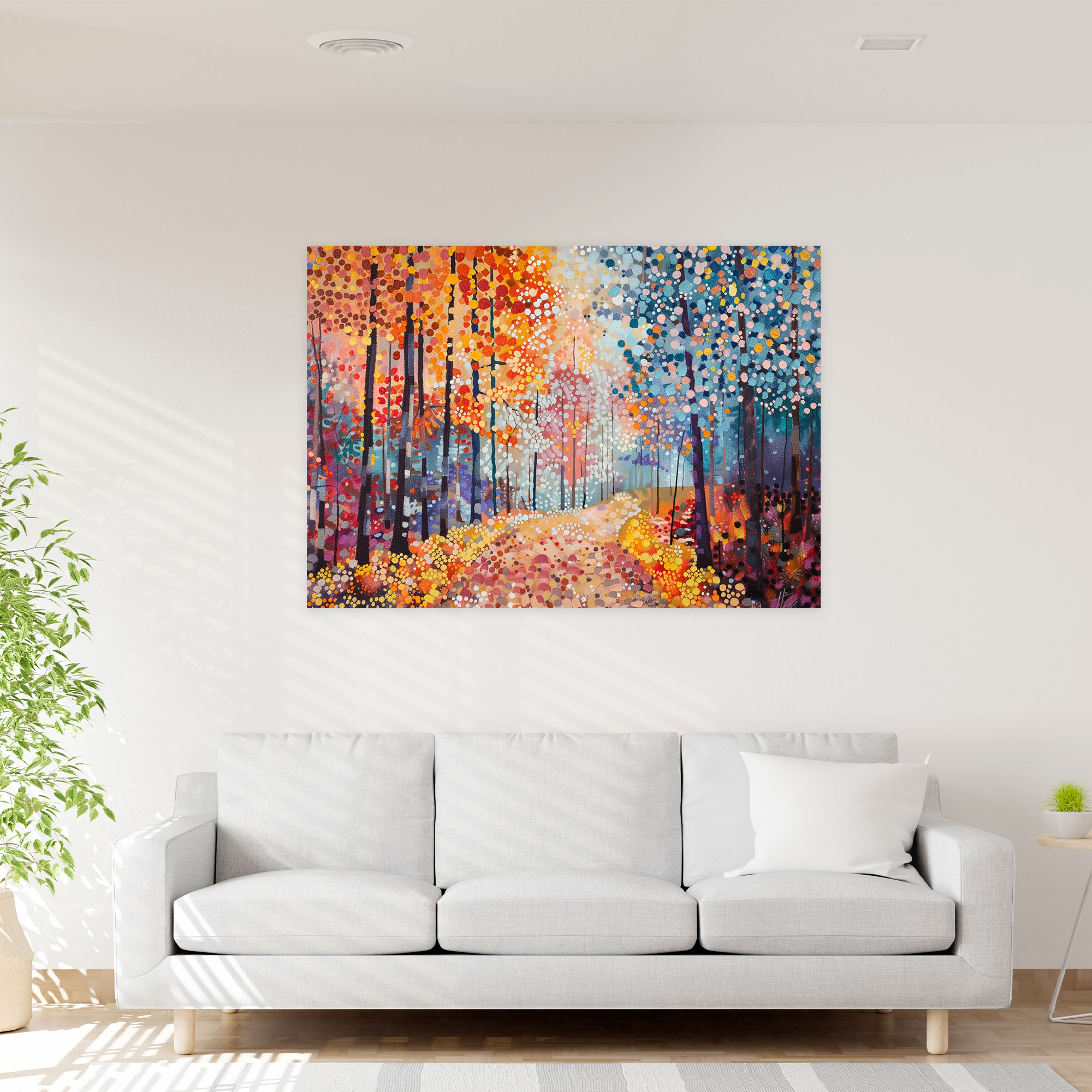 Mystical Forest Pointillism Wall Art - Pointillism, Wall Decoration, Wall Art, Home Decoration