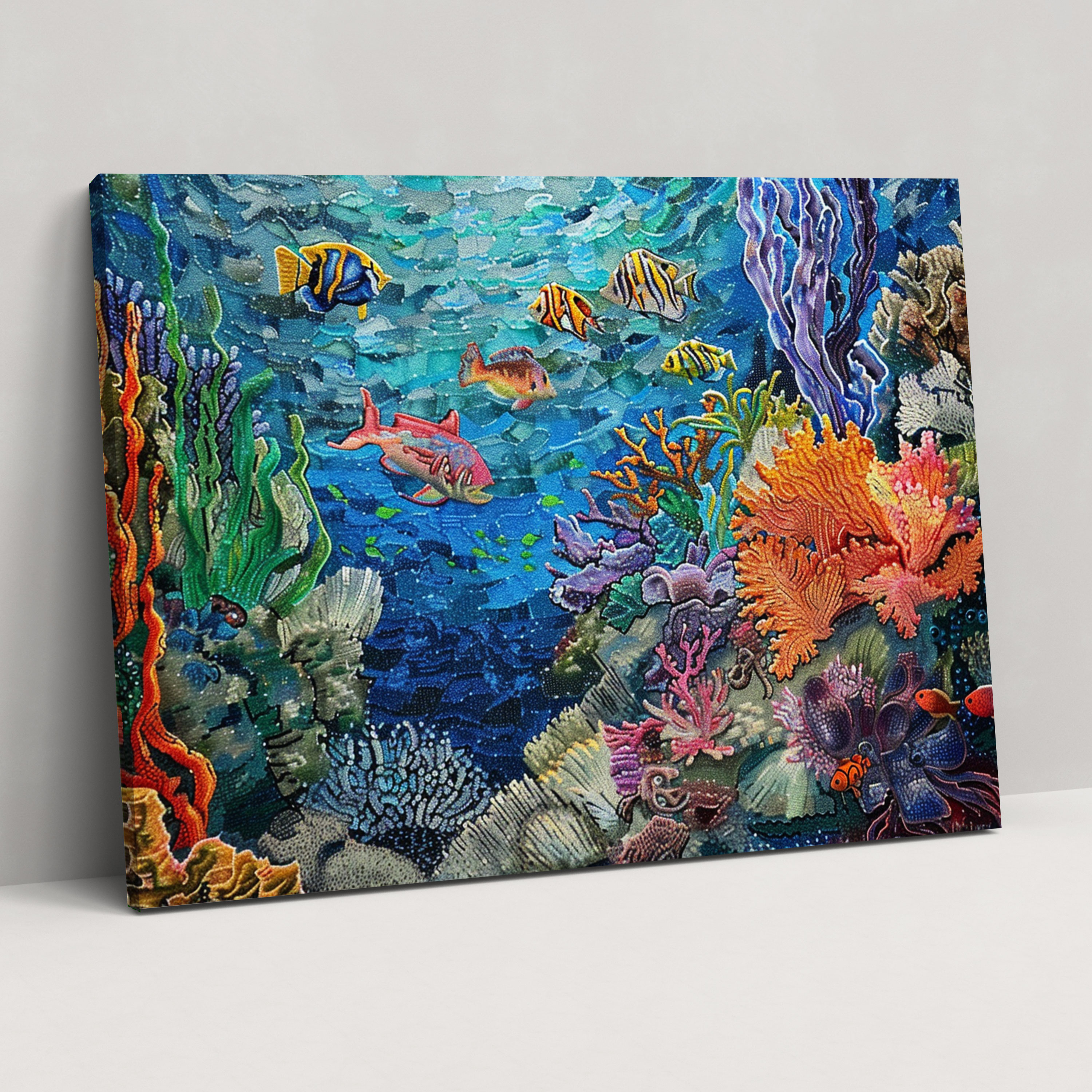 Abstract Underwater Pointillism Canvas Print - Pointillism, Canvas Wall Art, Wall Art, Canvas