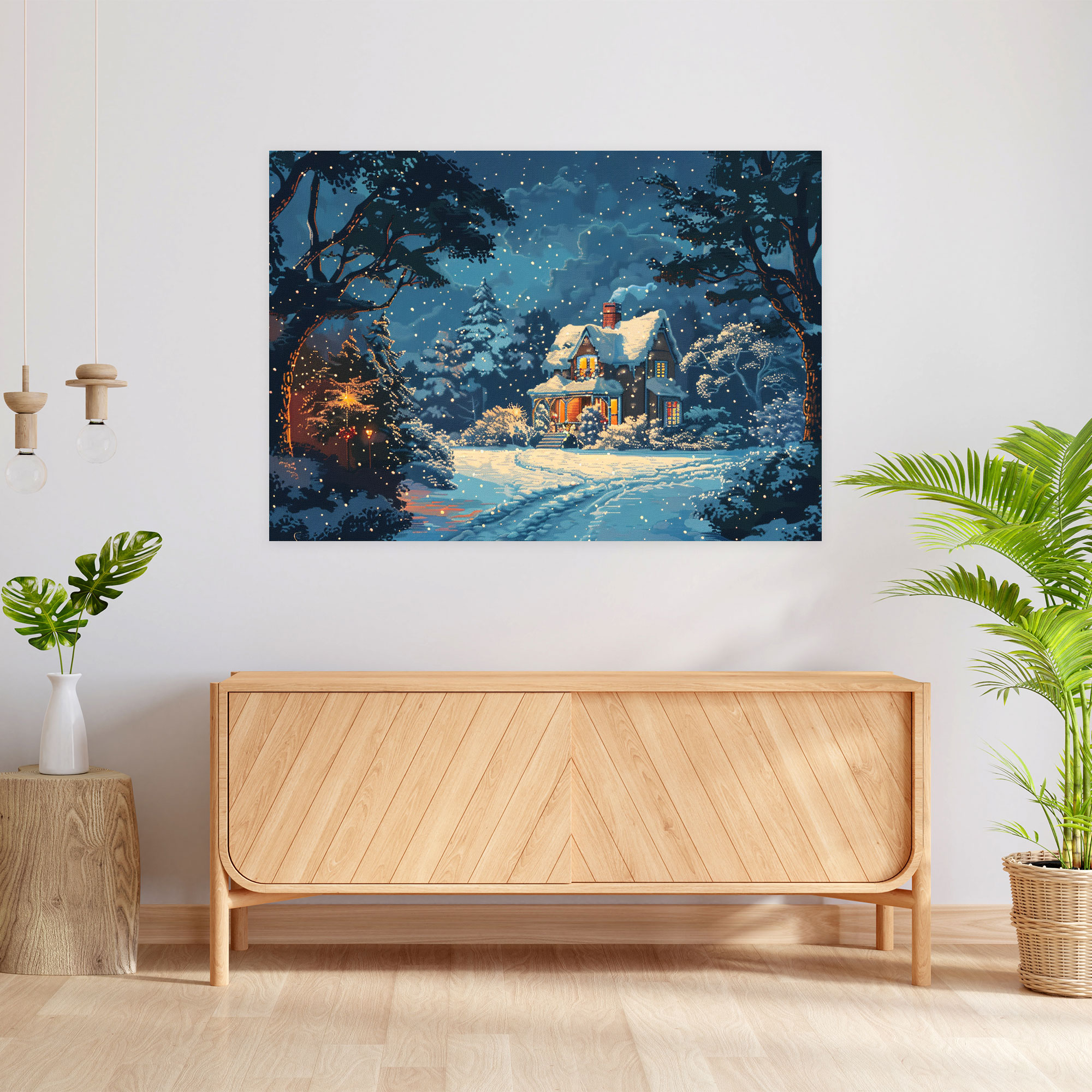 Cozy Winter Trees Pointillism Canvas Print - Pointillism, Canvas, Pointillism, Home Decoration