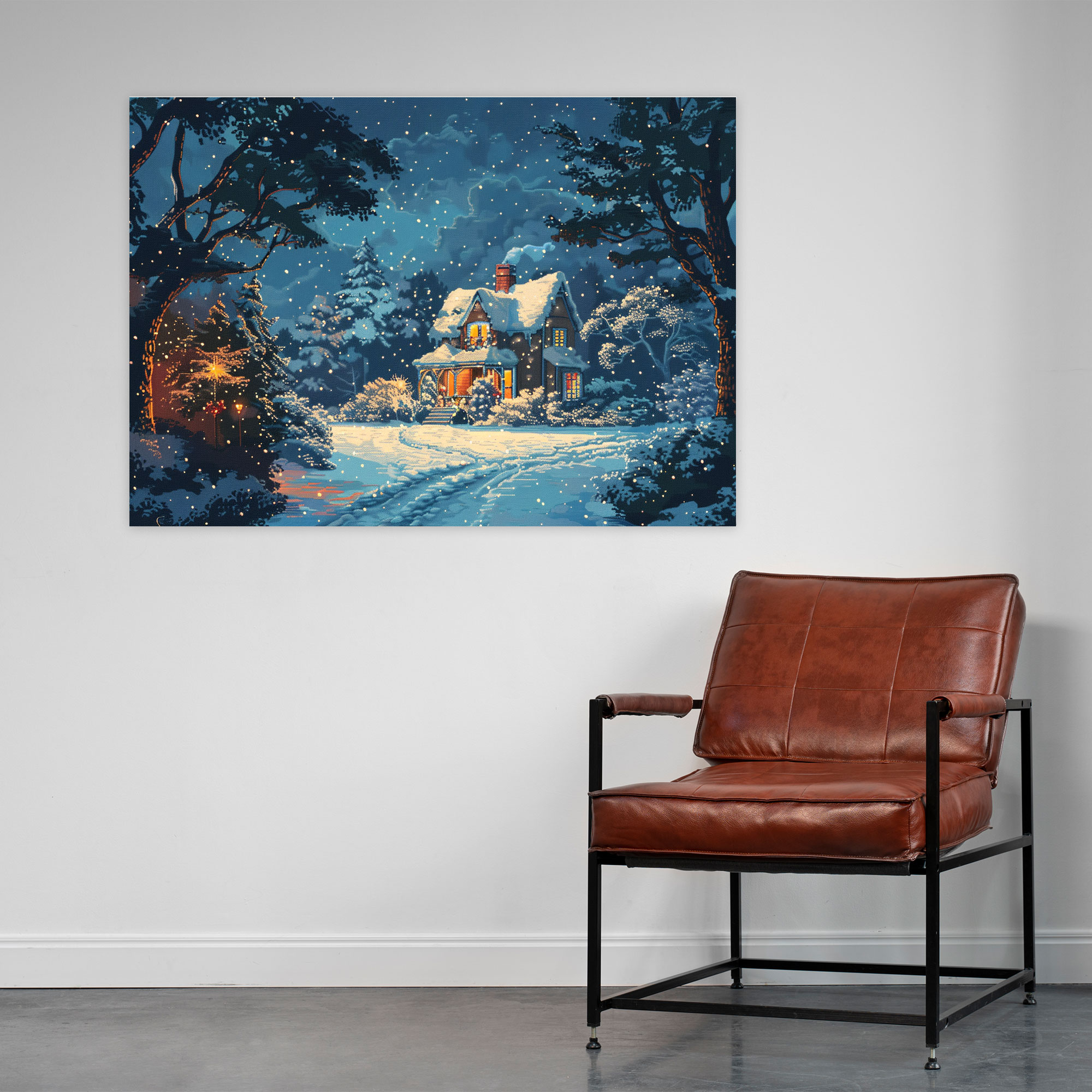 Cozy Winter Trees Pointillism Canvas Print - Pointillism, Canvas, Pointillism, Home Decoration