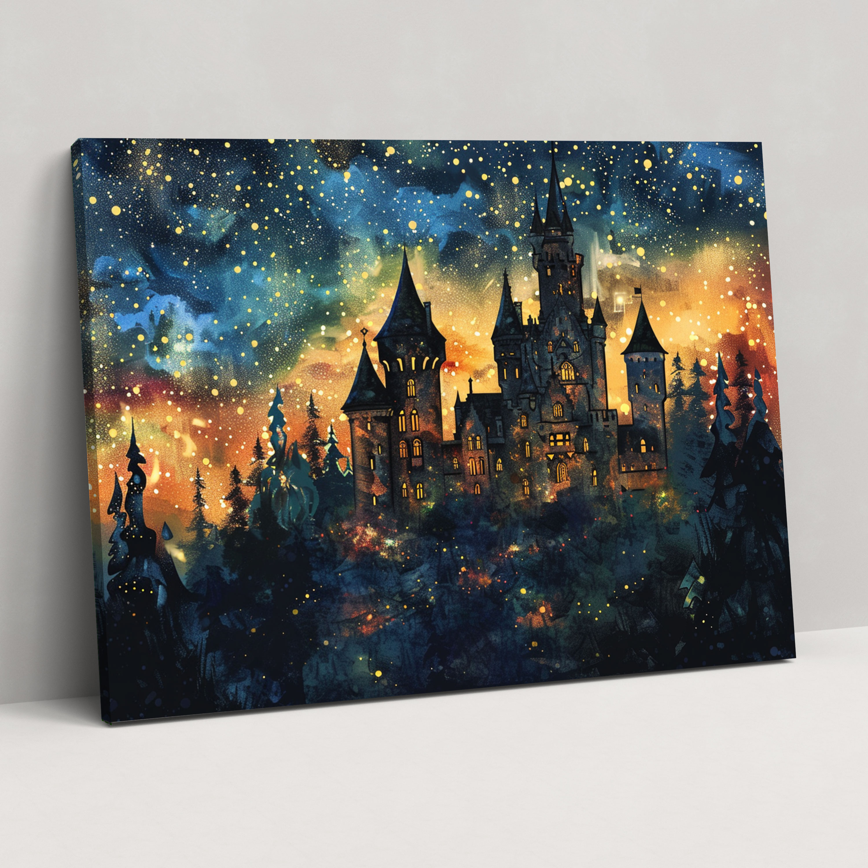 Magical Fairytale Castle Pointillism Wall Art - Pointillism, Home Decoration, Wall Decoration, Pointillism