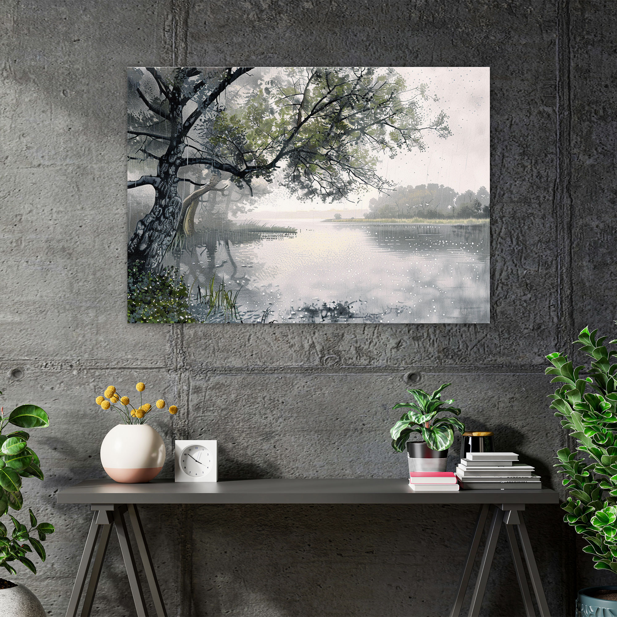 Serene Landscape Pointillism Canvas Print - Pointillism, Pointillism, Wall Decoration, Home Decoration
