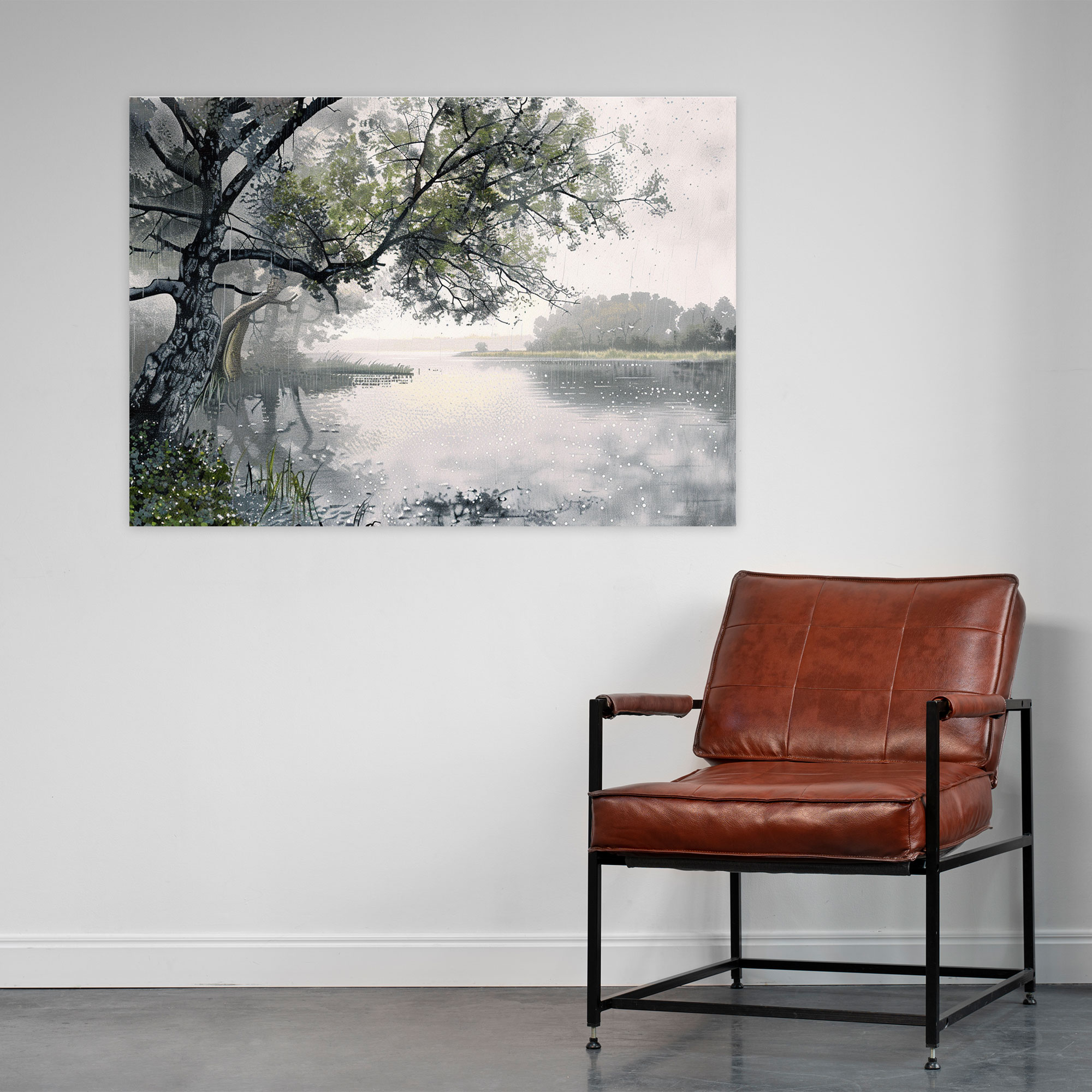 Serene Landscape Pointillism Canvas Print - Pointillism, Pointillism, Wall Decoration, Home Decoration