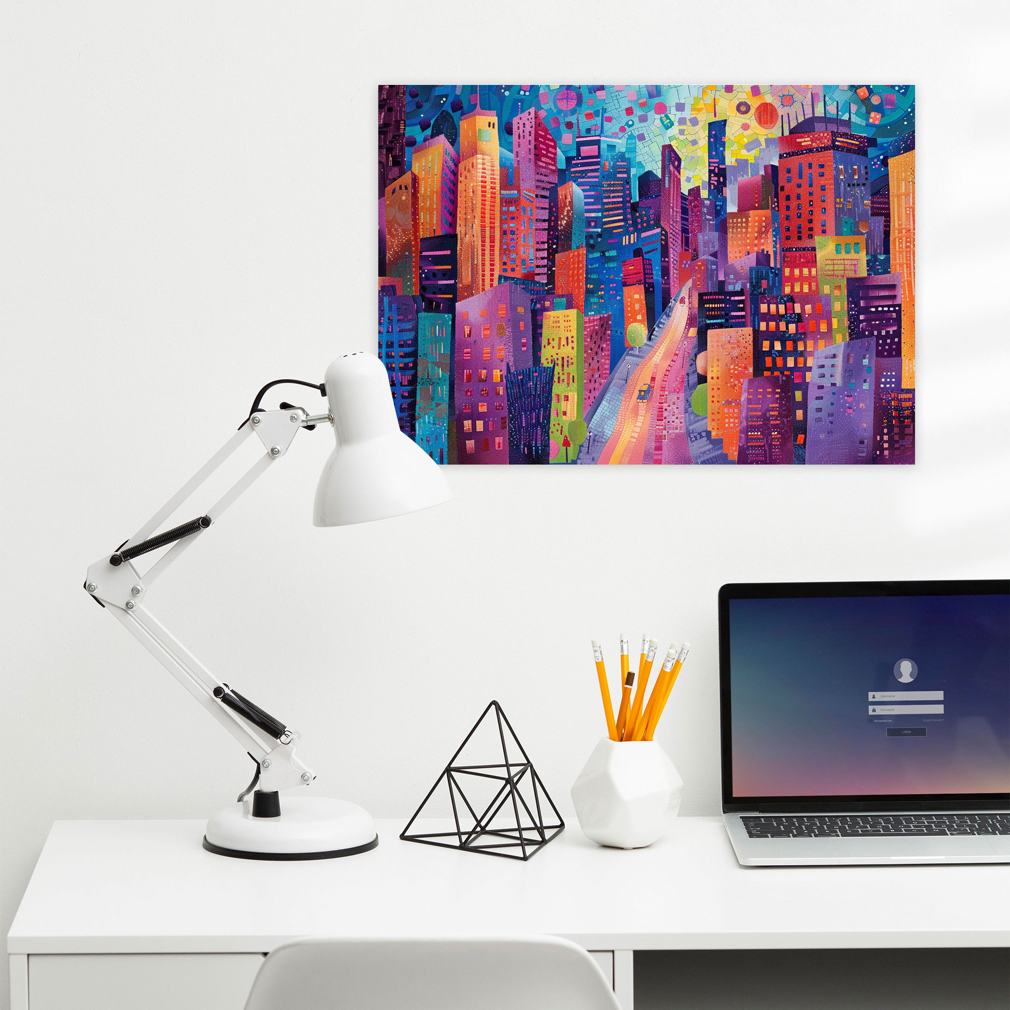 Vibrant Cityscape Pointillism Wall Decoration - Pointillism, Canvas Wall Art, Canvas Print, Wall Decoration