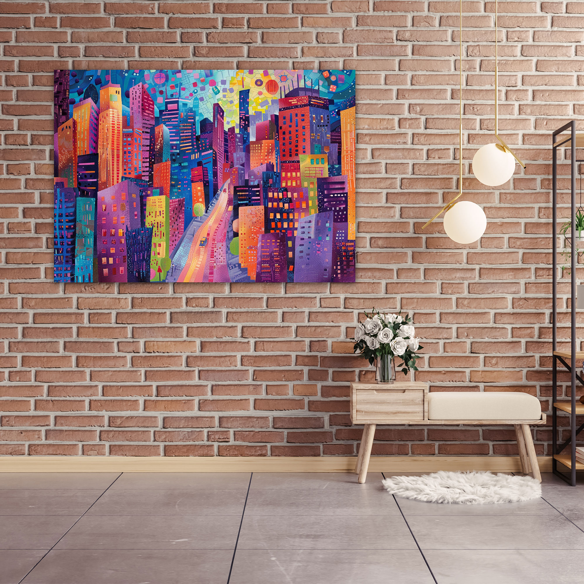 Vibrant Cityscape Pointillism Wall Decoration - Pointillism, Canvas Wall Art, Canvas Print, Wall Decoration