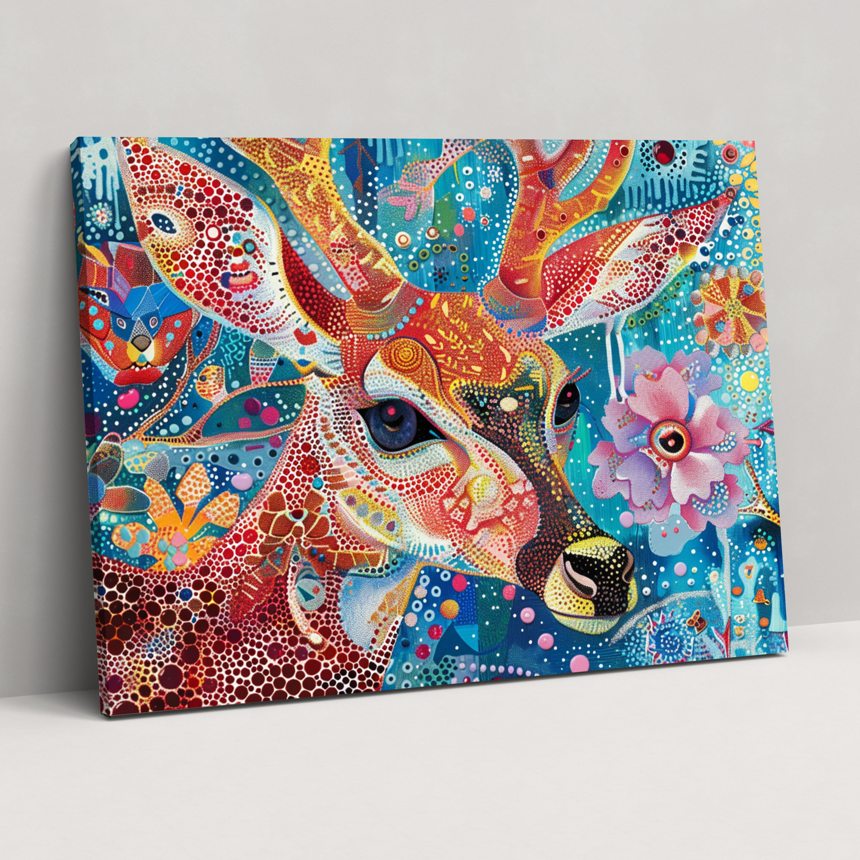 Whimsical Animal Characters Pointillism Canvas Art - Pointillism, Wall Decoration, Wall Art, Canvas Wall Art