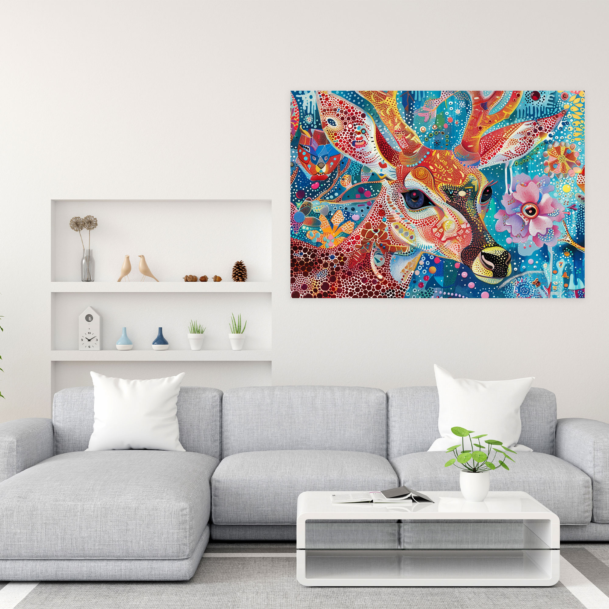 Whimsical Animal Characters Pointillism Canvas Art - Pointillism, Wall Decoration, Wall Art, Canvas Wall Art