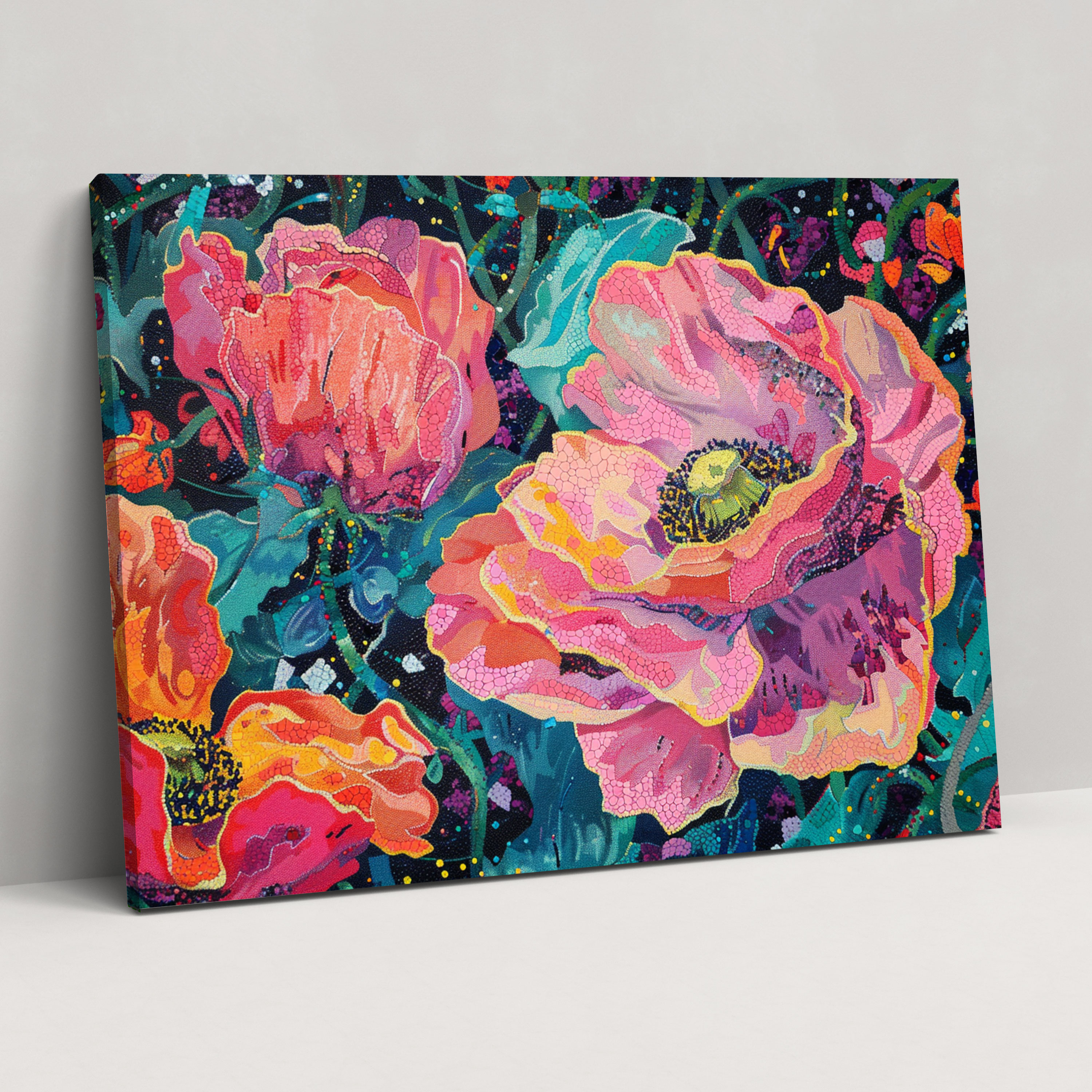 Dreamy Floral Pointillism Wall Art Canvas Print - Pointillism, Canvas Wall Art, Pointillism, Wall Art