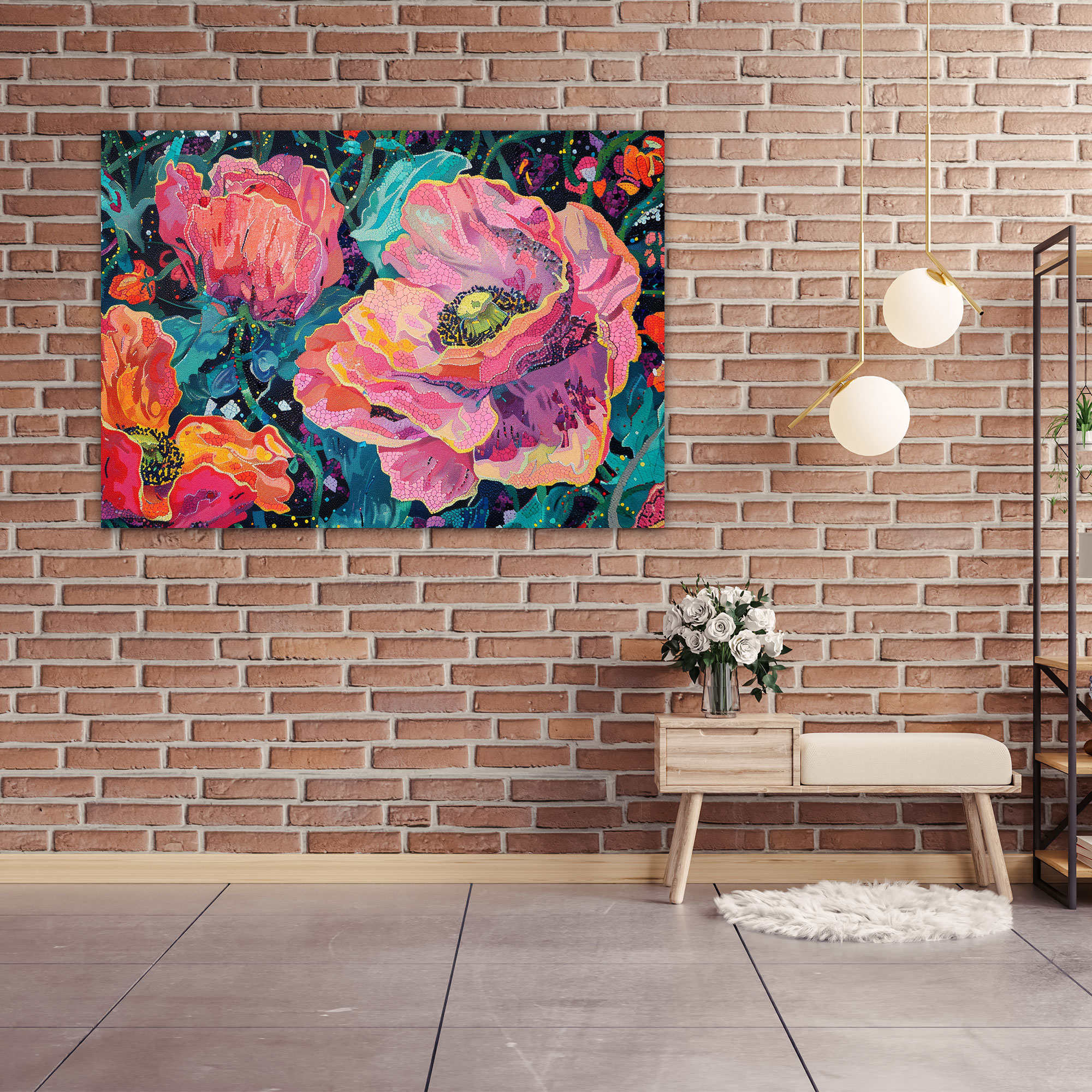 Dreamy Floral Pointillism Wall Art Canvas Print - Pointillism, Canvas Wall Art, Pointillism, Wall Art