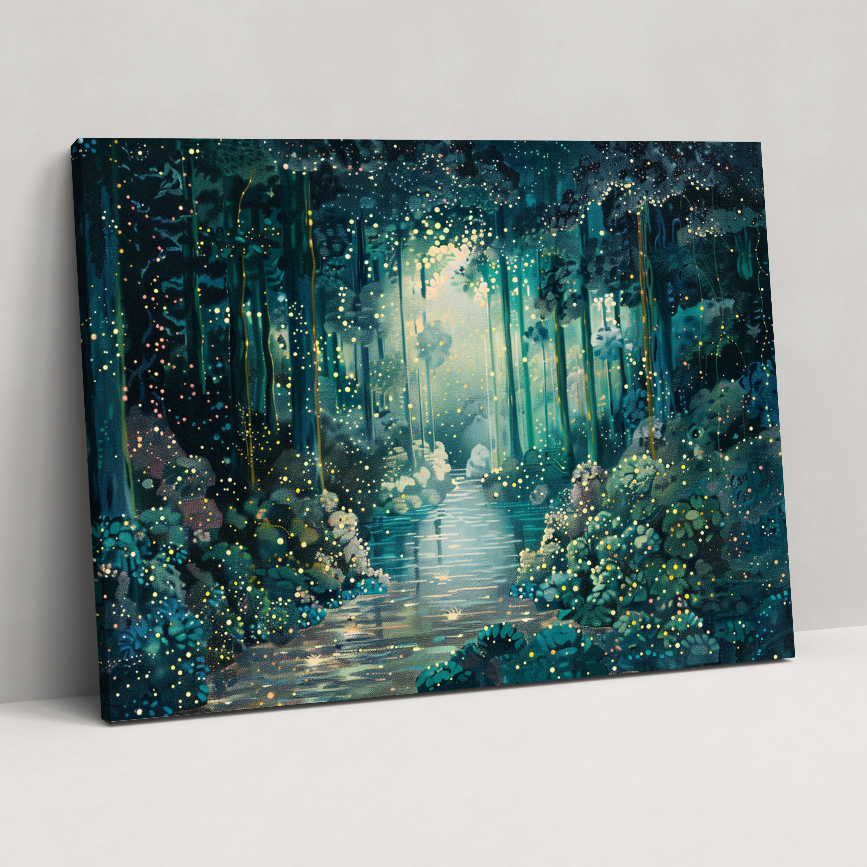 Mystical Forest Pointillism Wall Art Canvas Print - Pointillism, Canvas, Wall Art, Home Decoration