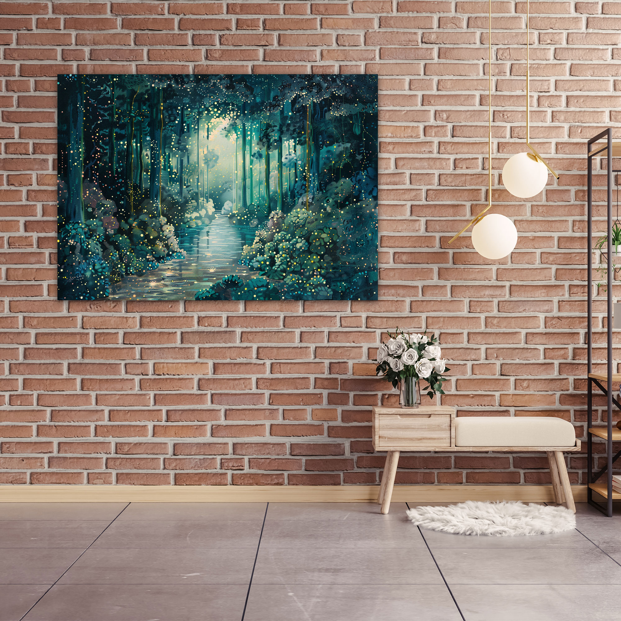 Mystical Forest Pointillism Wall Art Canvas Print - Pointillism, Canvas, Wall Art, Home Decoration