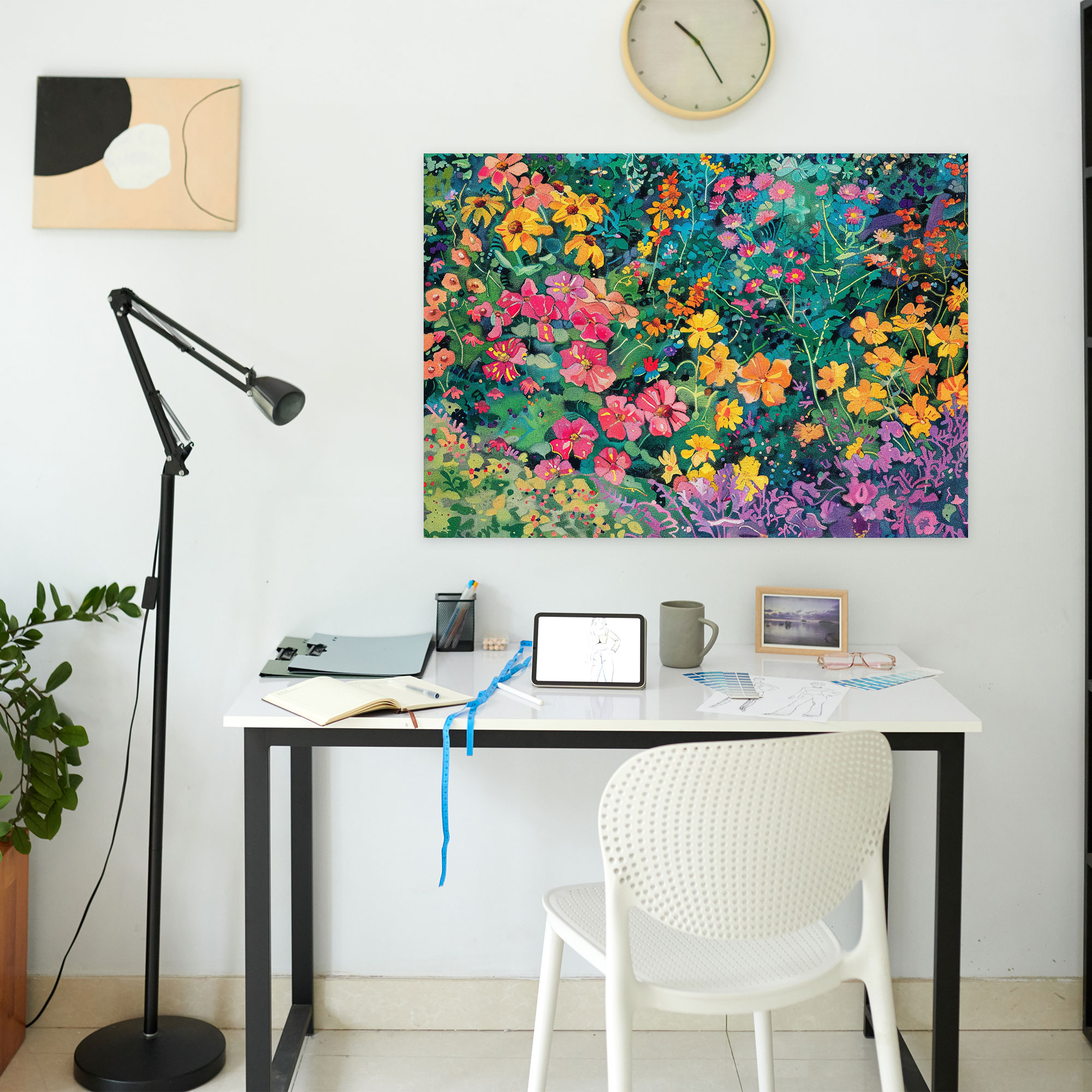 Floral Bliss Pointillism Canvas Print - Pointillism, Home Decoration, Wall Decoration, Flowers