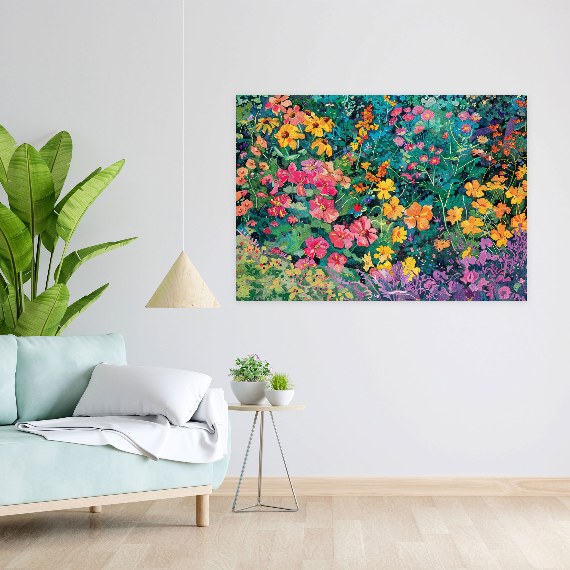 Floral Bliss Pointillism Canvas Print - Pointillism, Home Decoration, Wall Decoration, Flowers