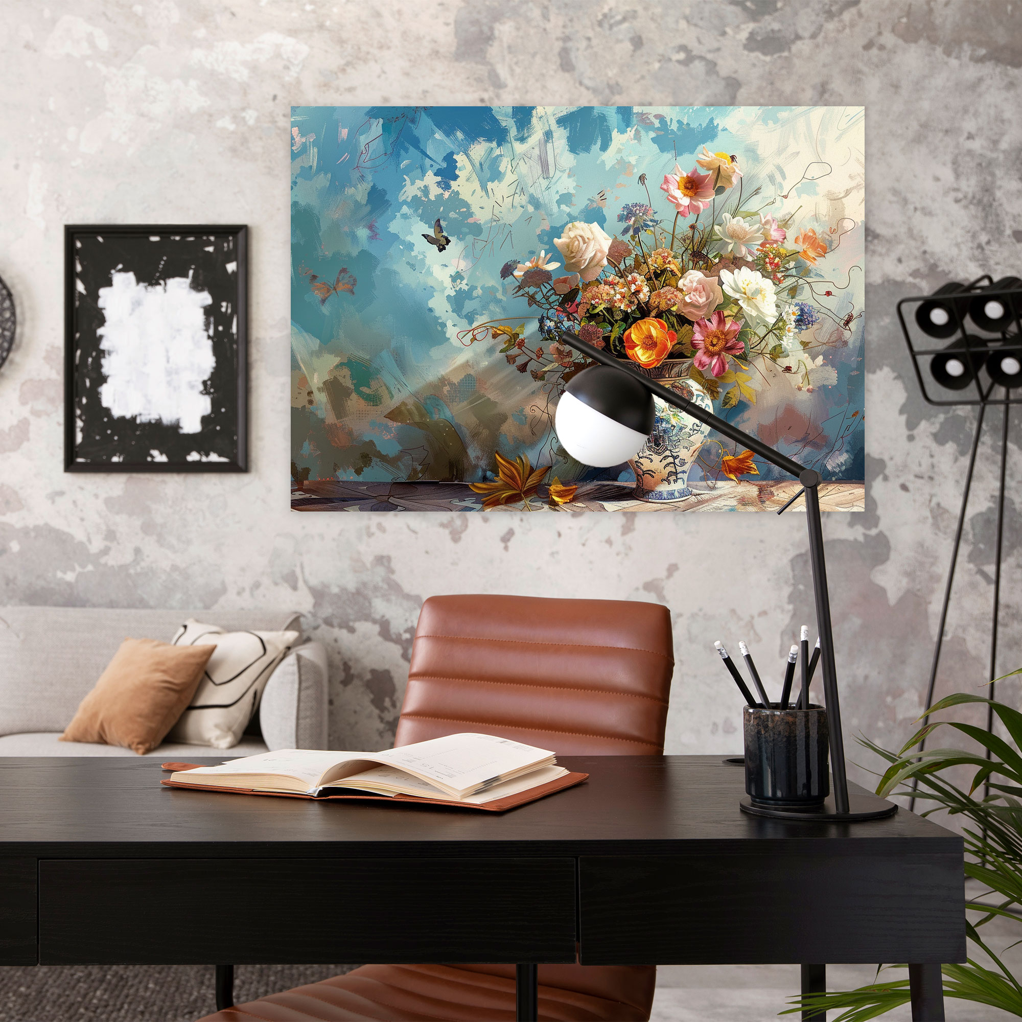 Floral Elegance Pointillism Wall Decoration - Pointillism, Pointillism, Vase, Wall Decoration