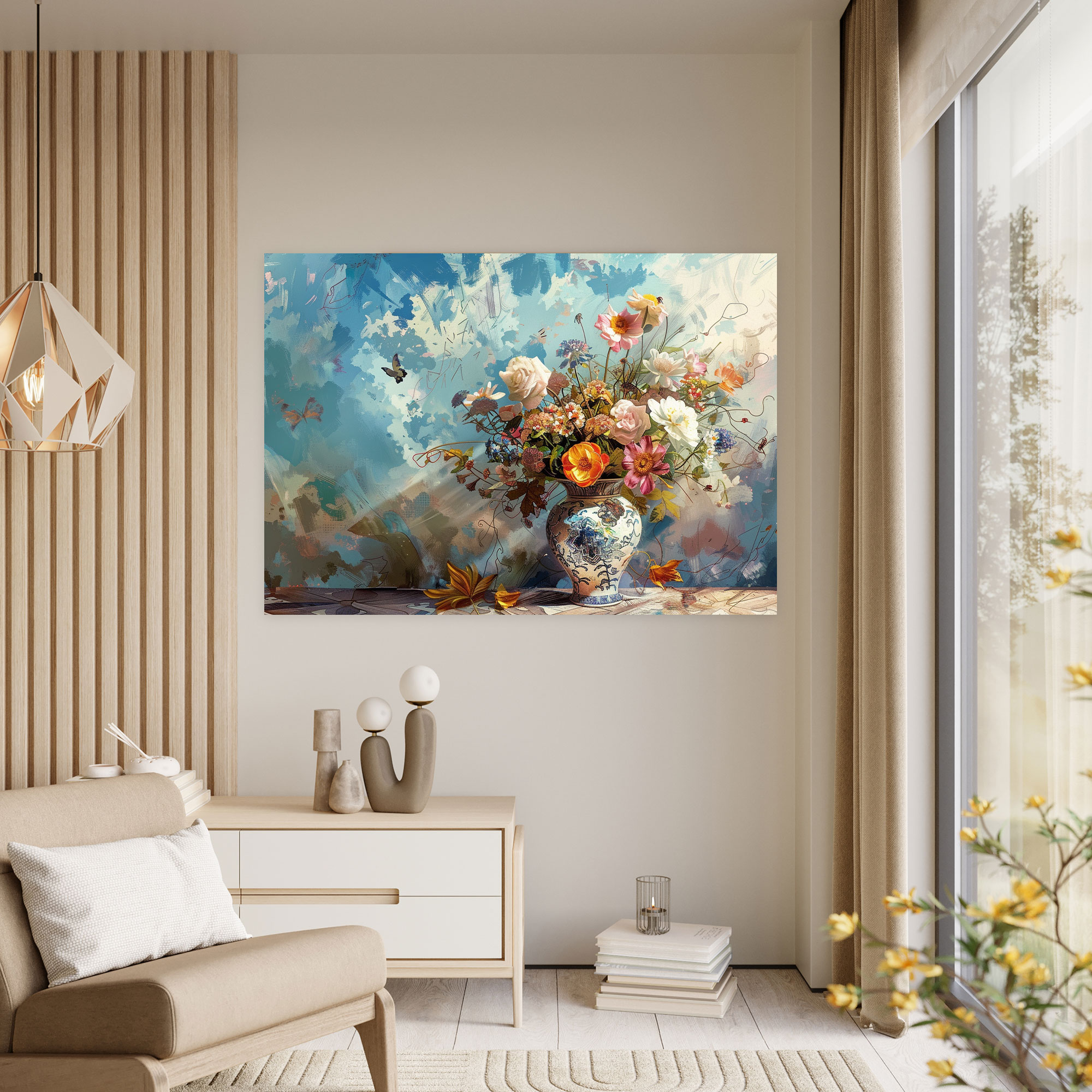 Floral Elegance Pointillism Wall Decoration - Pointillism, Pointillism, Vase, Wall Decoration