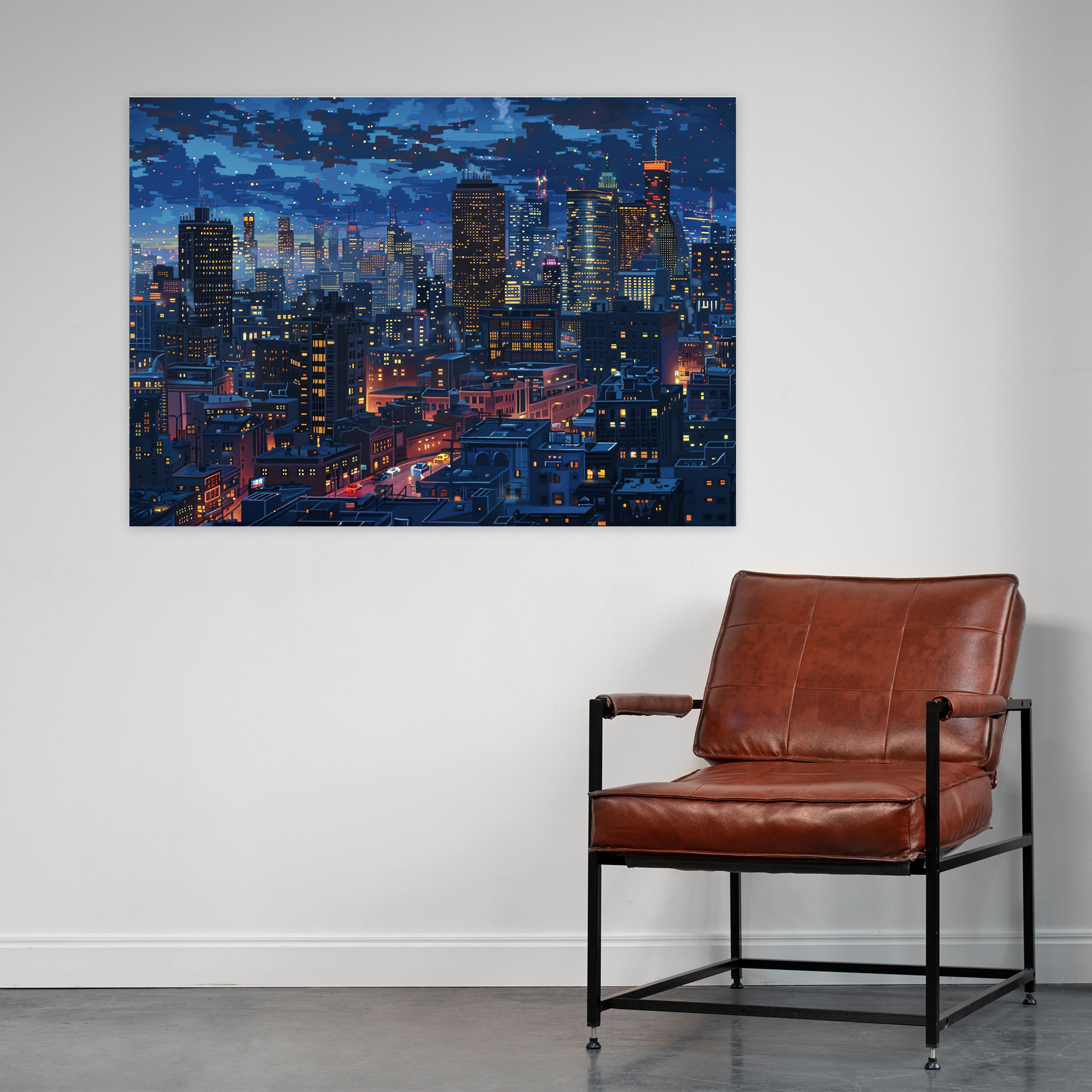 City Lights Pointillism Canvas Print - Pointillism, Wall Decoration, Canvas Print, Night Scene