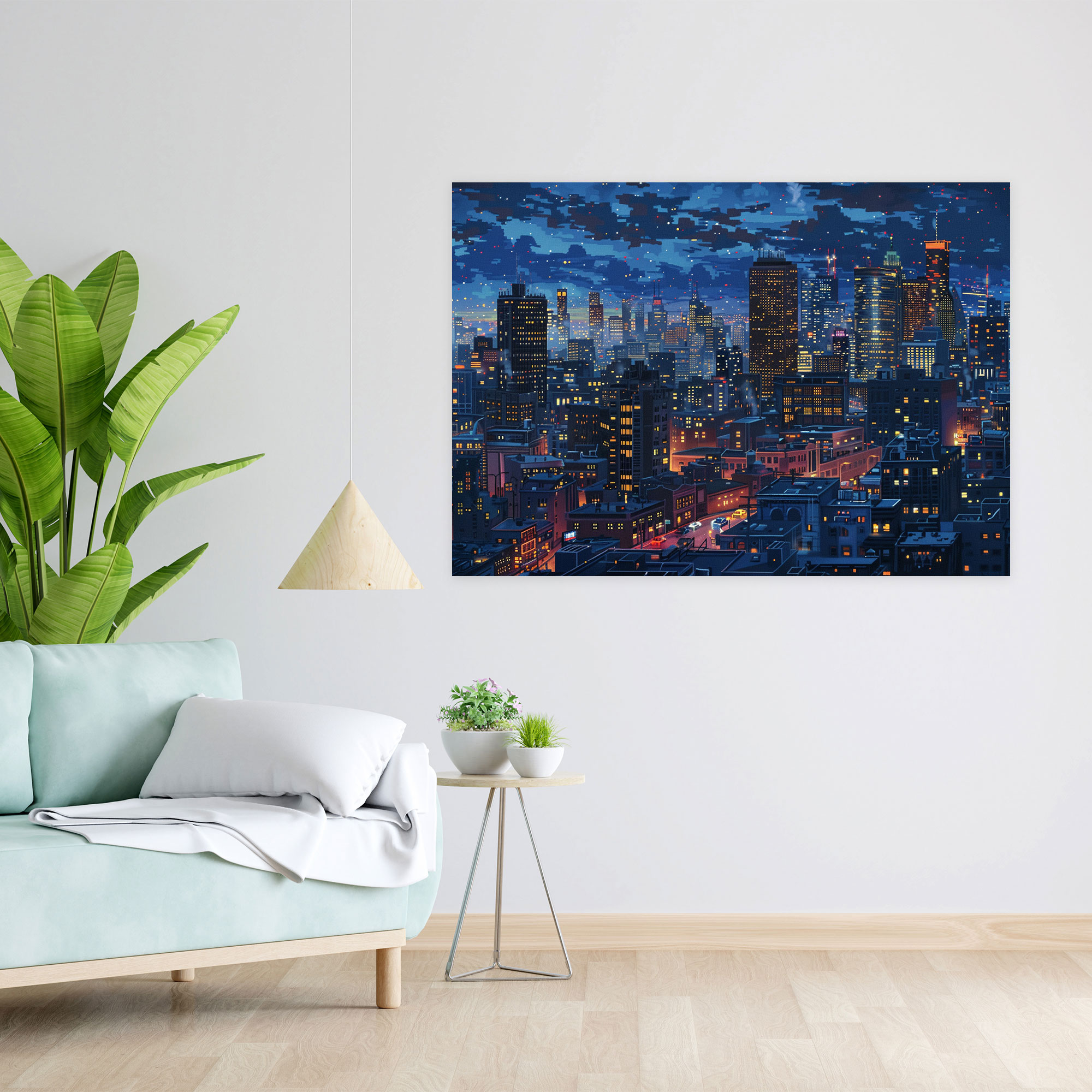 City Lights Pointillism Canvas Print - Pointillism, Wall Decoration, Canvas Print, Night Scene