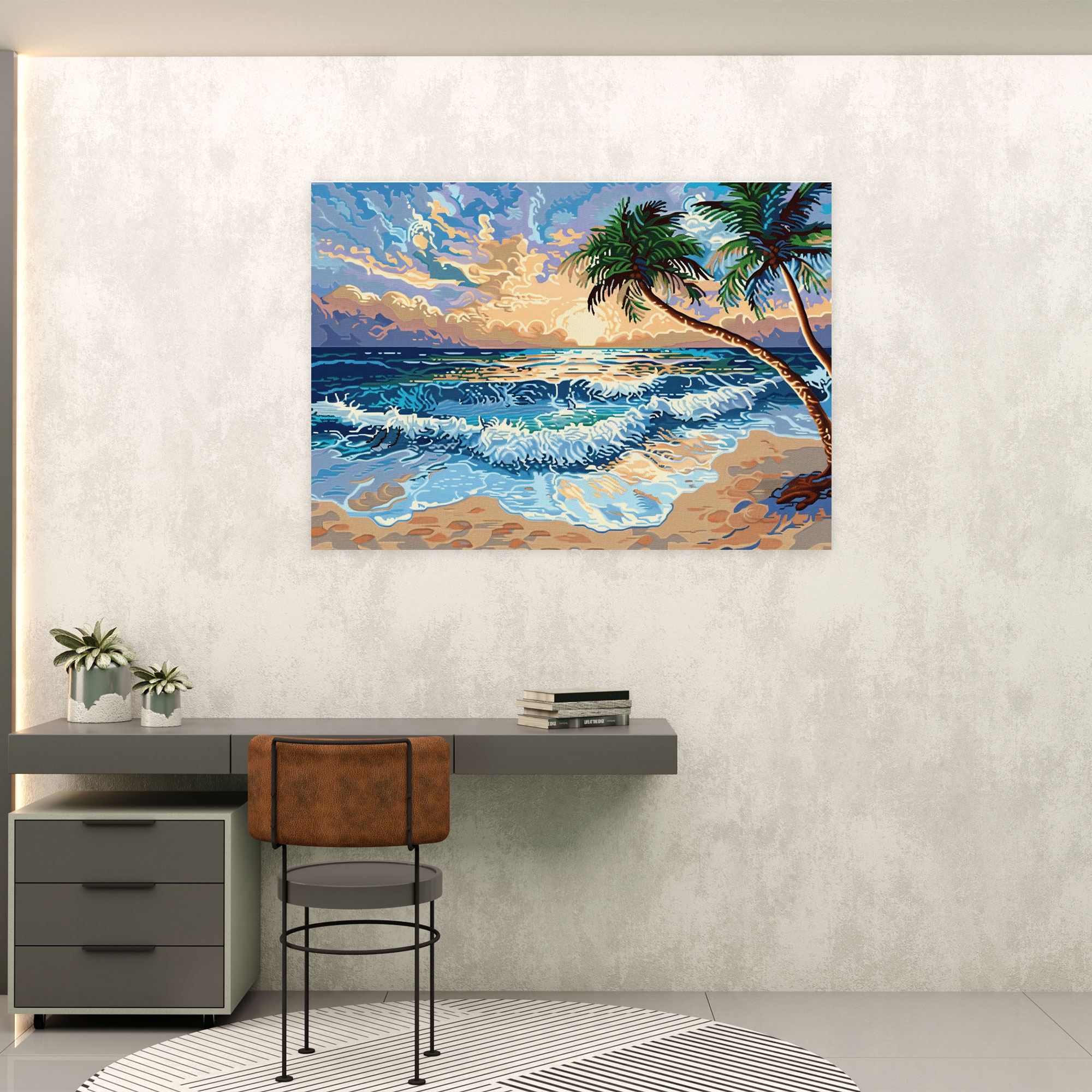 Beach Paradise Pointillism Wall Art - Pointillism, Beach Scene, Wall Decoration, Wall Art