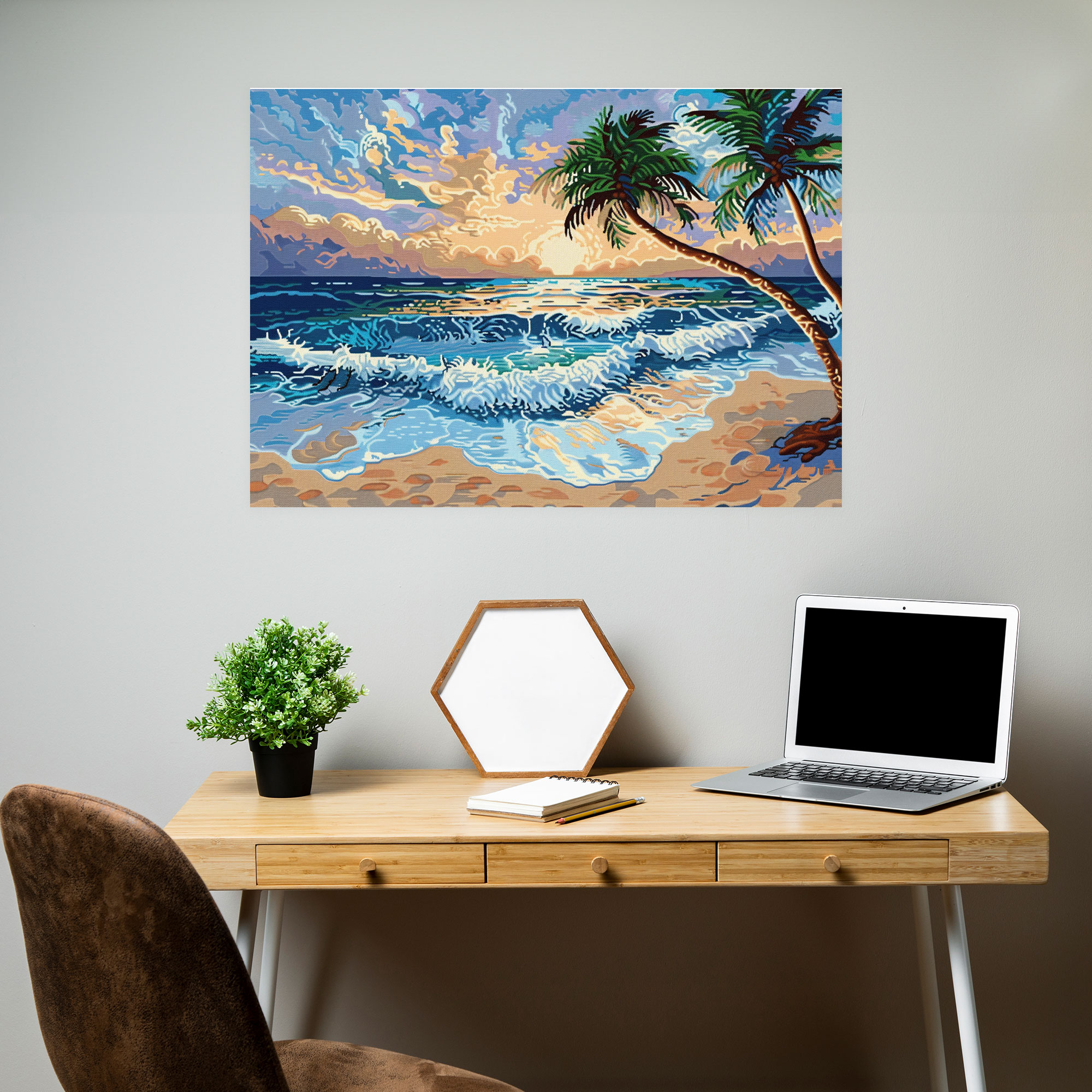 Beach Paradise Pointillism Wall Art - Pointillism, Beach Scene, Wall Decoration, Wall Art