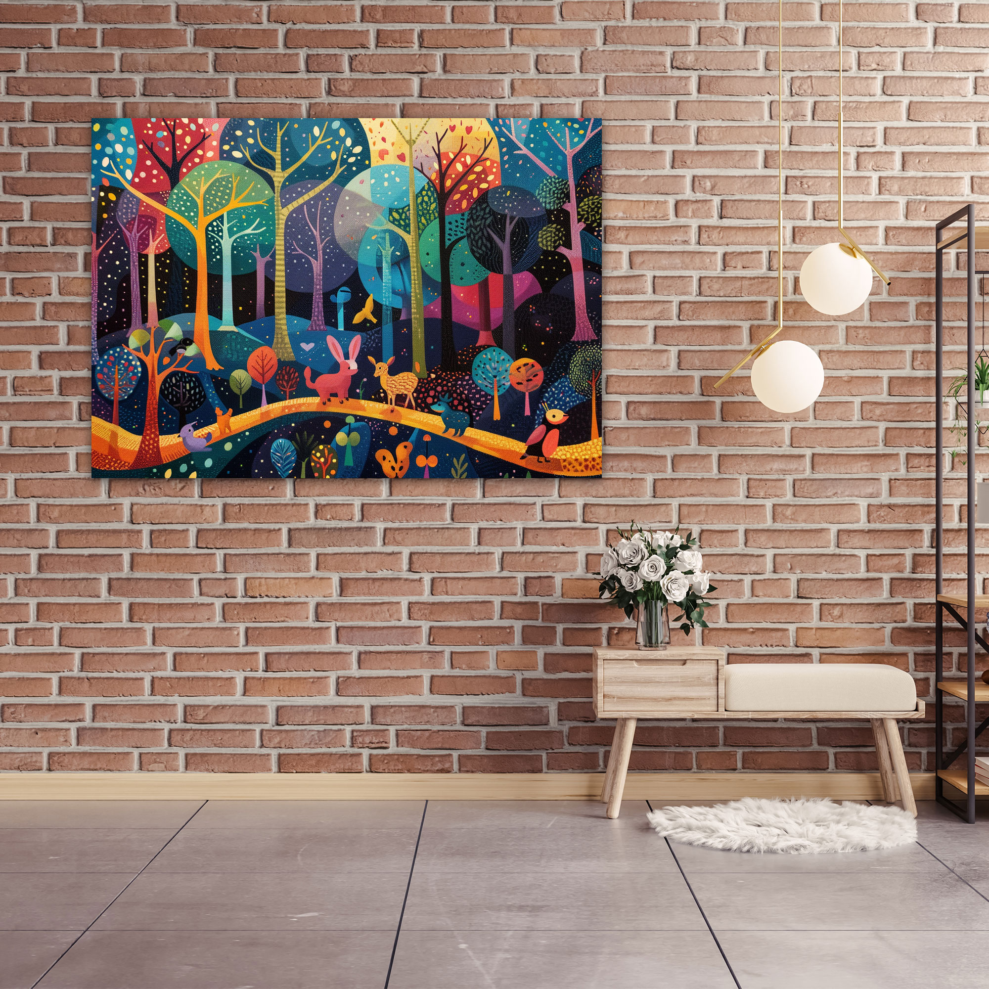 Enchanted Forest Pointillism Canvas Print - Pointillism, Home Decoration, Forest Scene, Canvas Wall Art