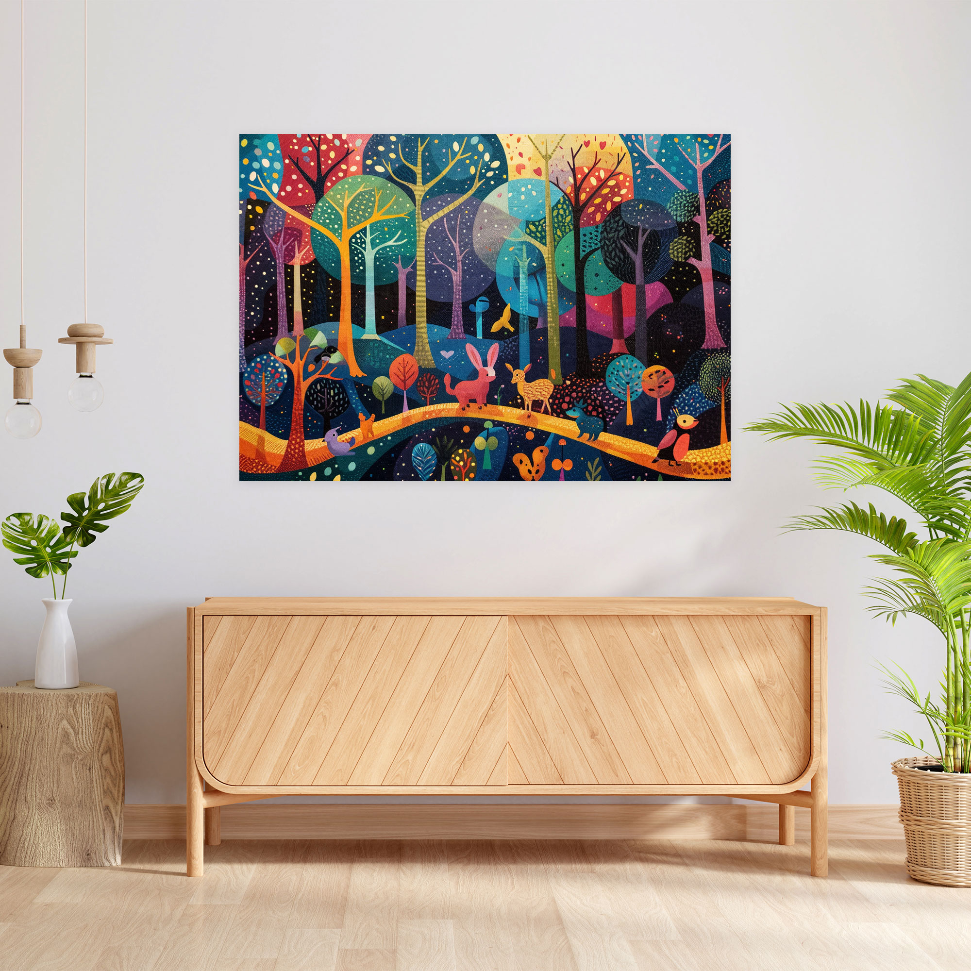 Enchanted Forest Pointillism Canvas Print - Pointillism, Home Decoration, Forest Scene, Canvas Wall Art