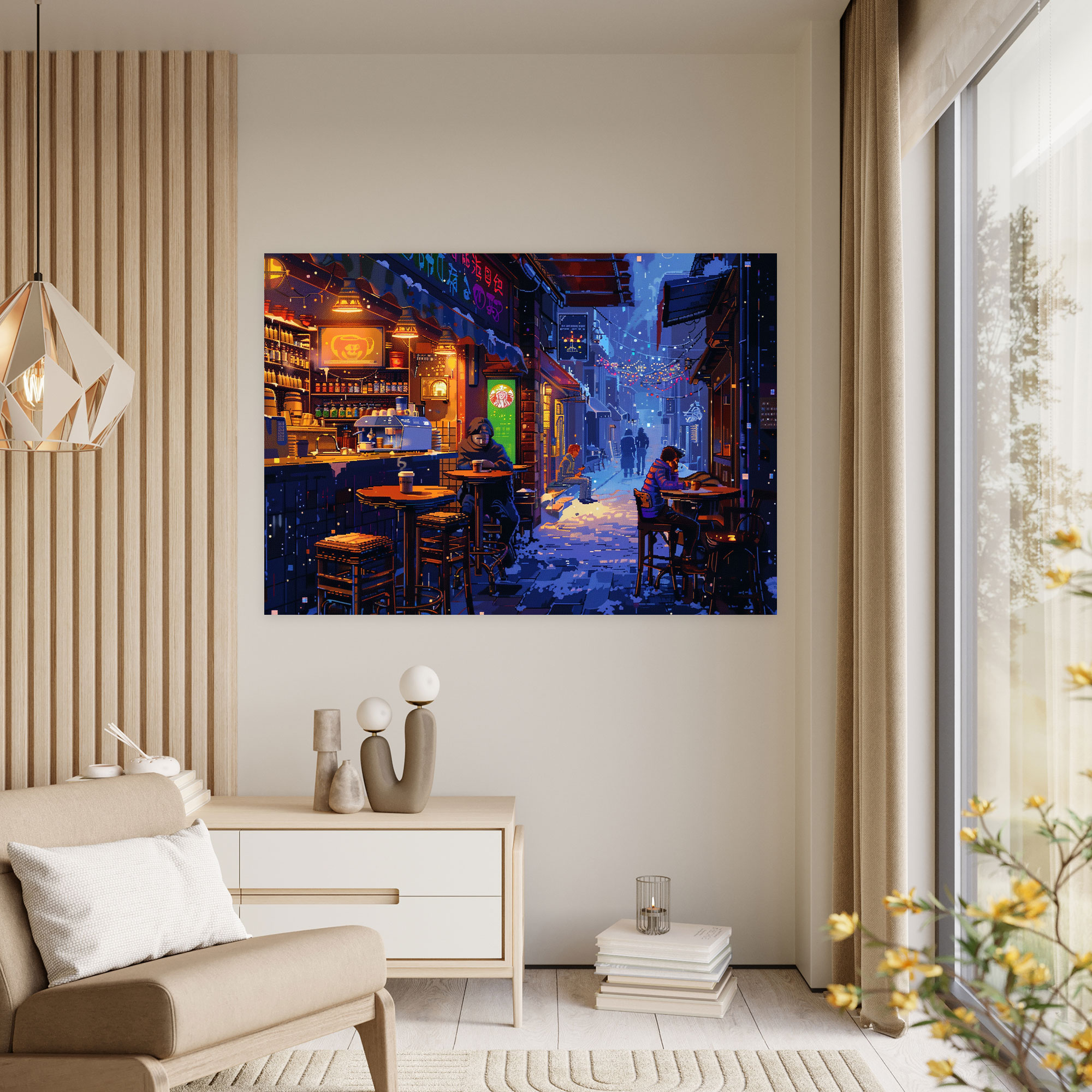 Cafe Dreams Pointillism Wall Decoration - Pointillism, Canvas Wall Art, Cafe Scene, Home Decoration