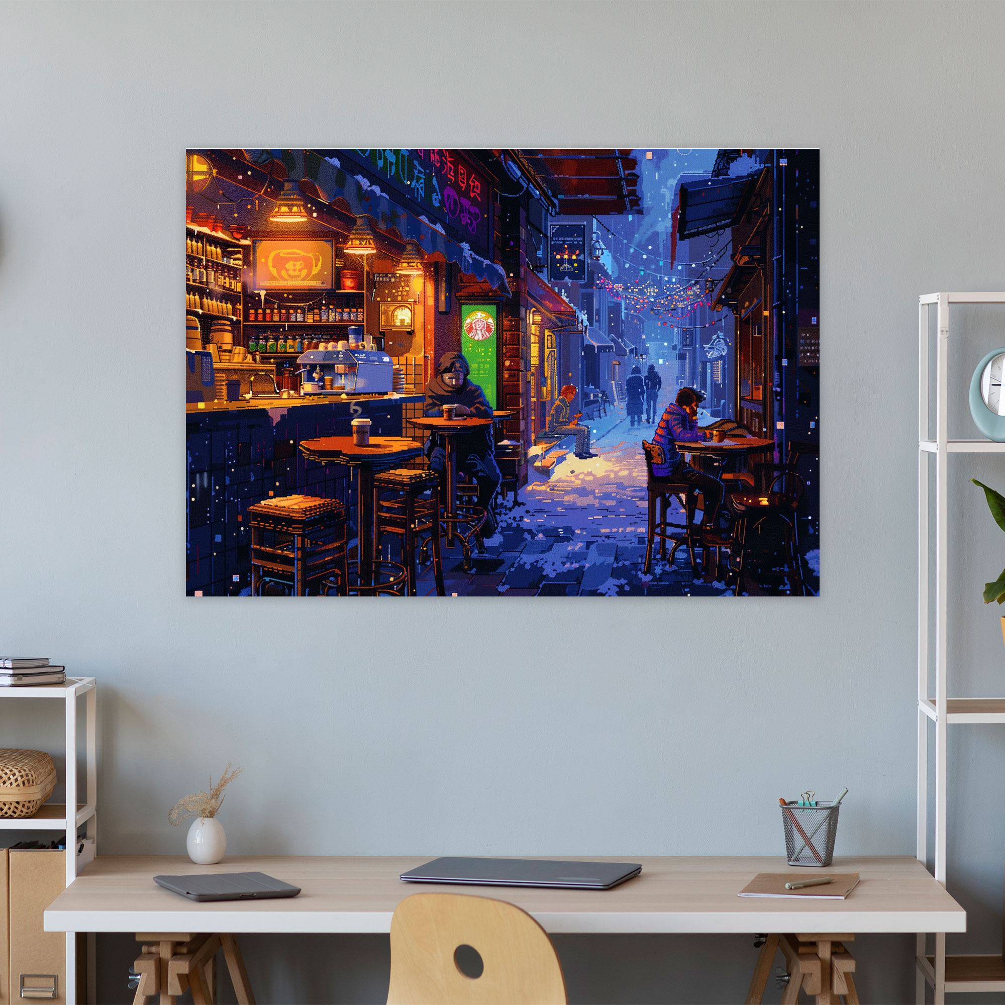 Cafe Dreams Pointillism Wall Decoration - Pointillism, Canvas Wall Art, Cafe Scene, Home Decoration