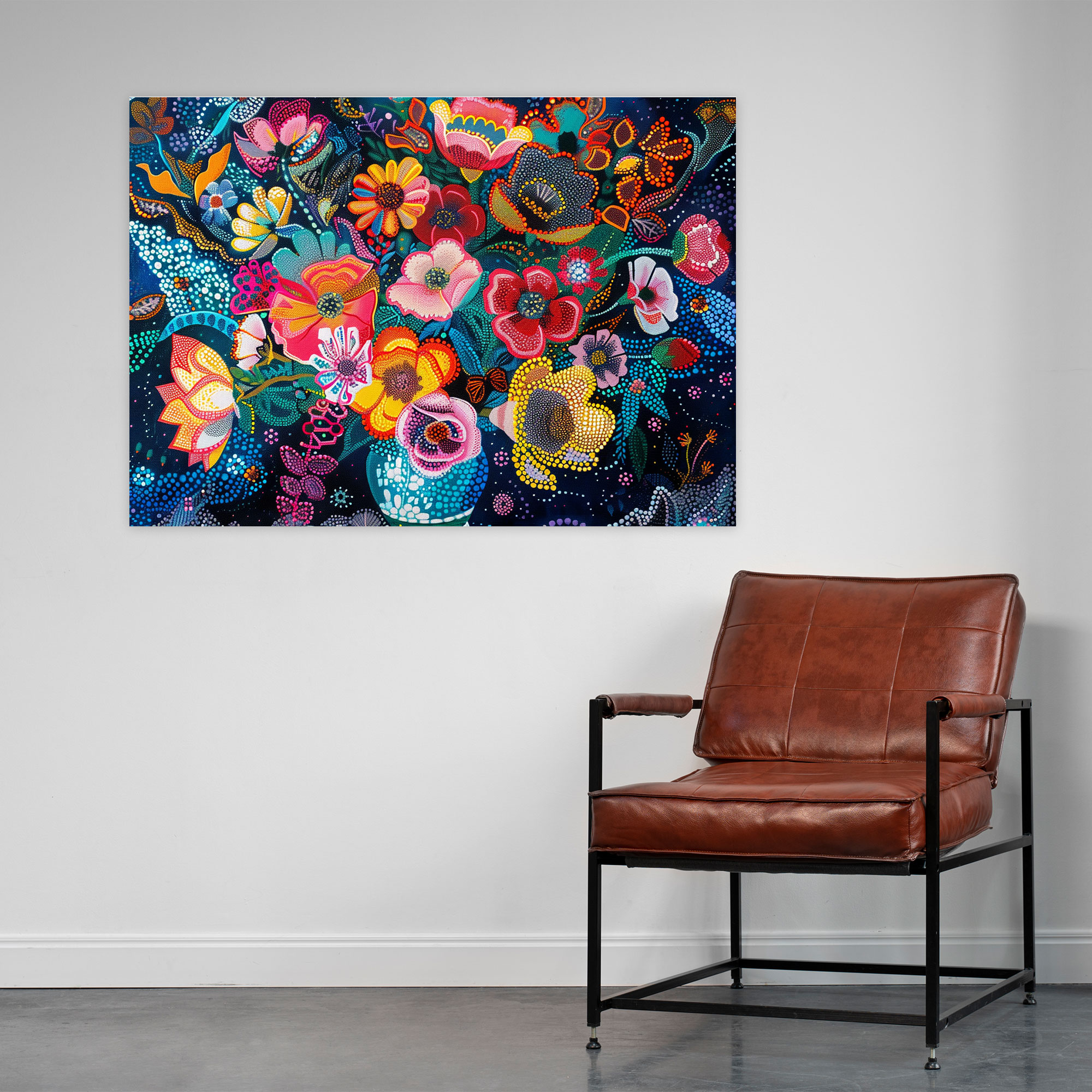 Floral Harmony Pointillism Wall Art - Pointillism, Canvas, Wall Decoration, Pointillism
