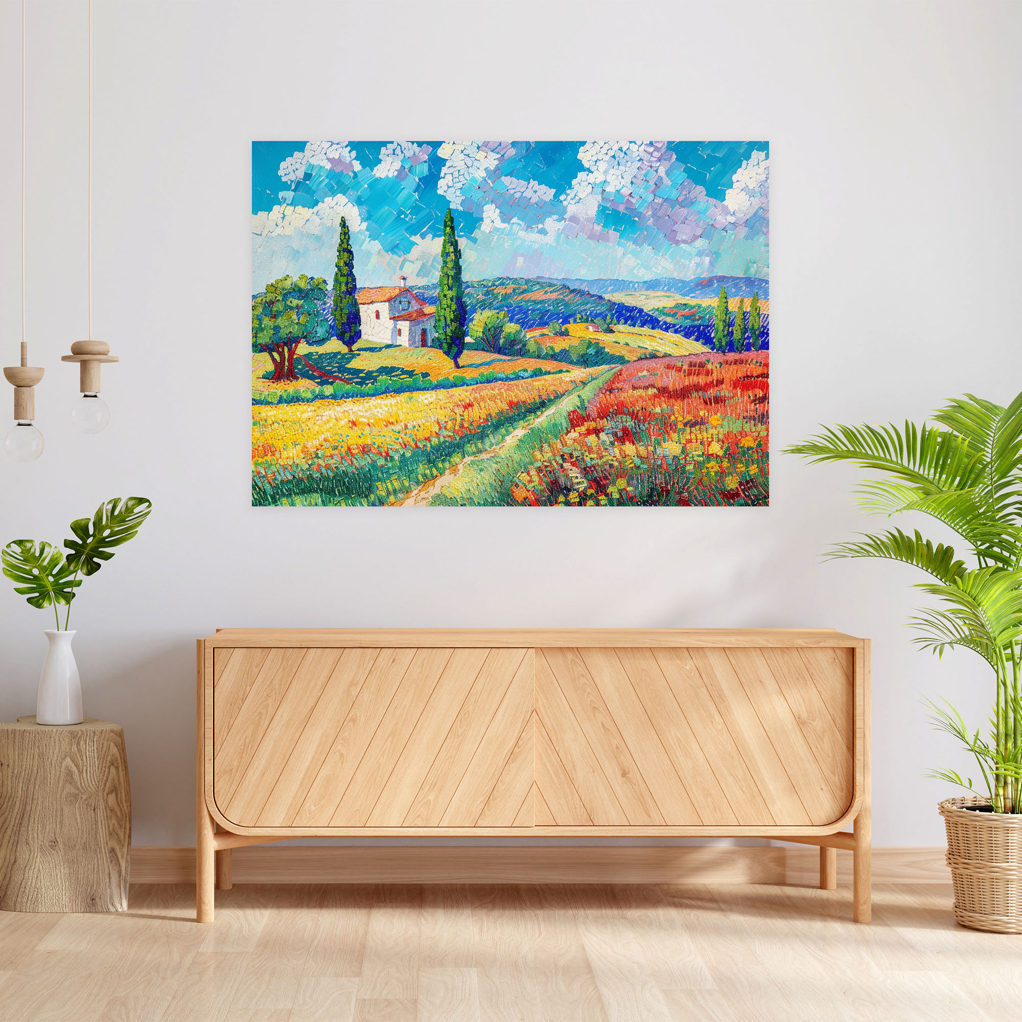 Pointillism Serene Landscape Canvas Print - Pointillism, Home Decoration, Pointillism, Canvas Print