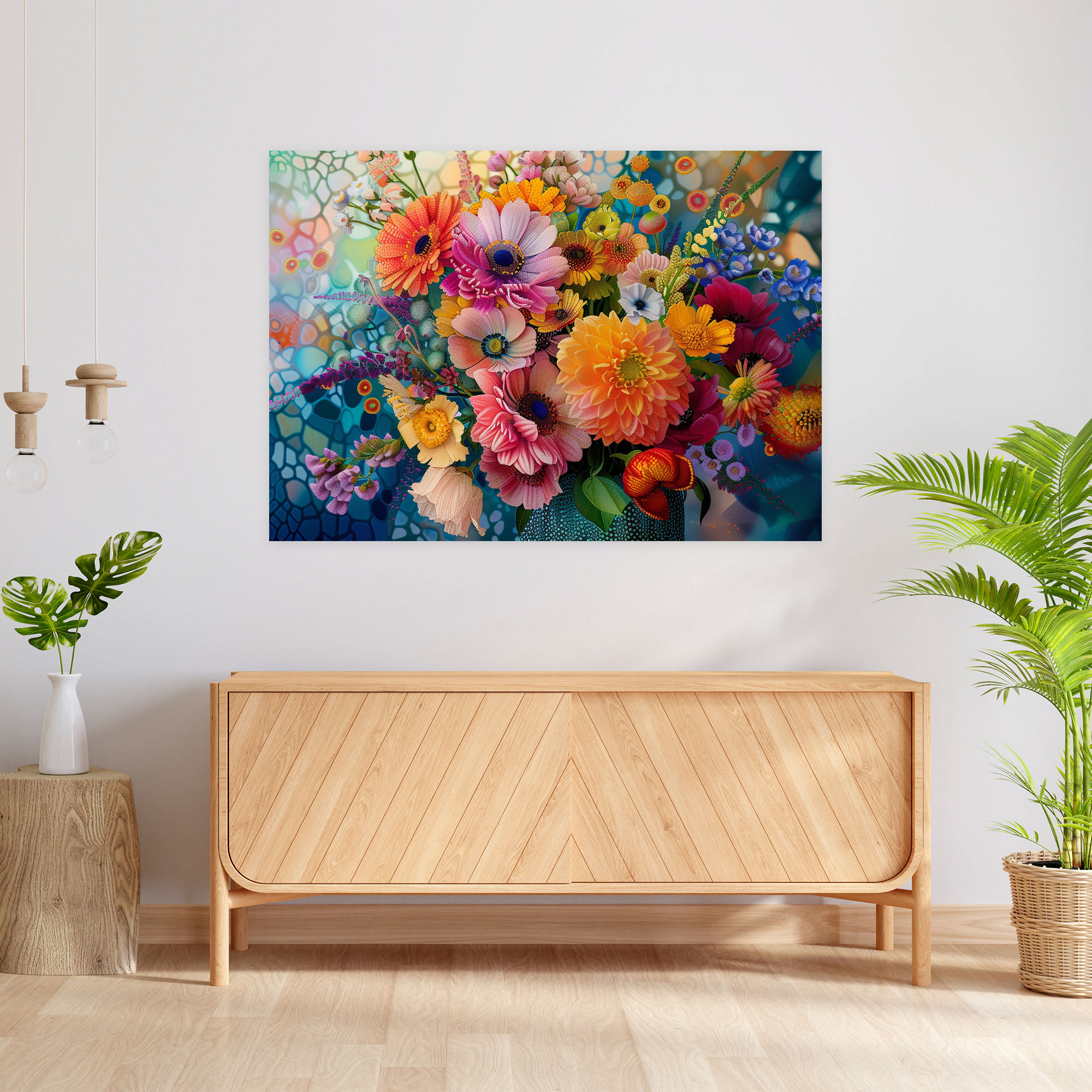 Colorful Bouquet Pointillism Wall Art - Pointillism, Home Decoration, Canvas Print, Wall Decoration