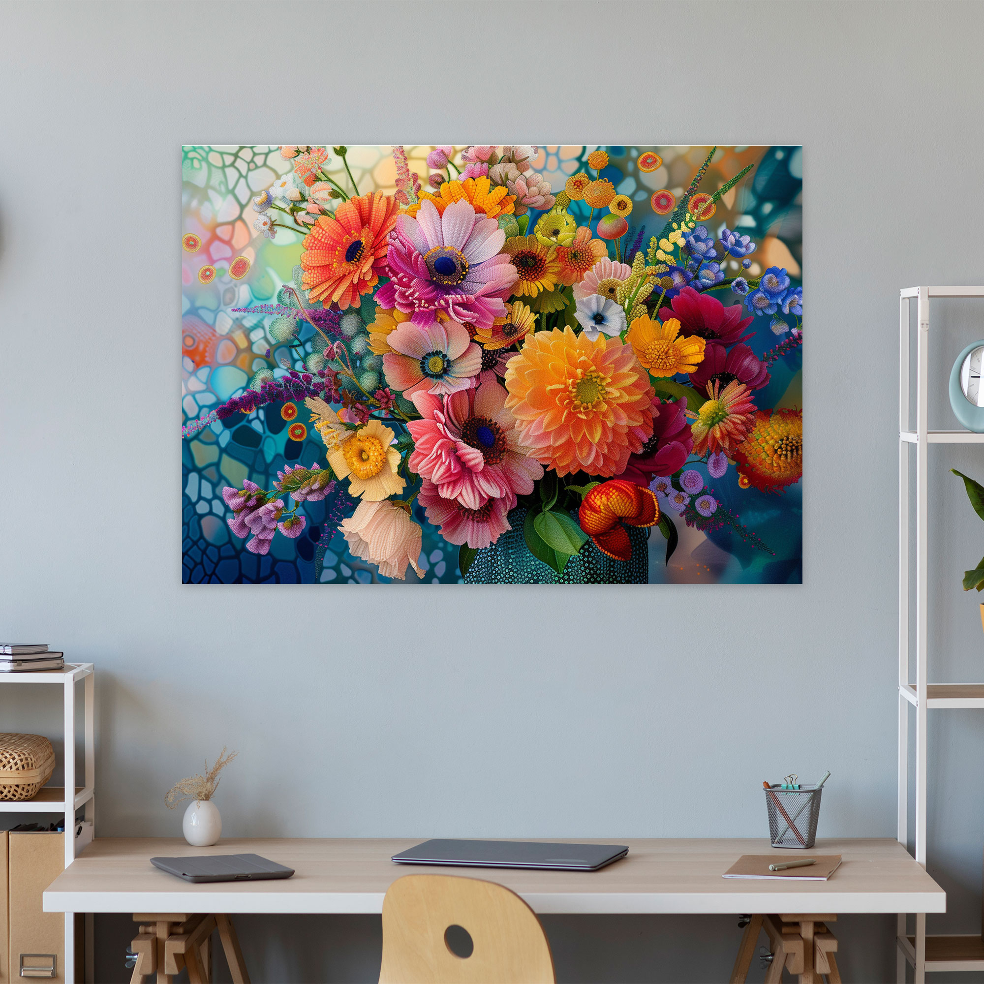 Colorful Bouquet Pointillism Wall Art - Pointillism, Home Decoration, Canvas Print, Wall Decoration
