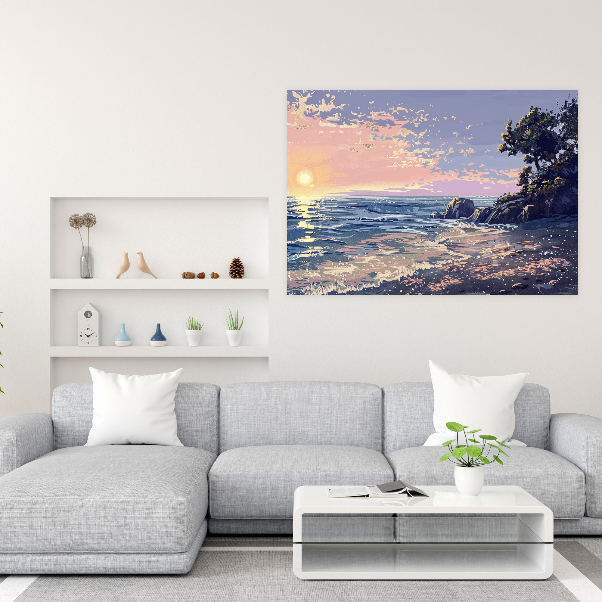 Calming Seascape Pointillism Wall Art - Pointillism, Canvas, Home Decoration, Wall Art