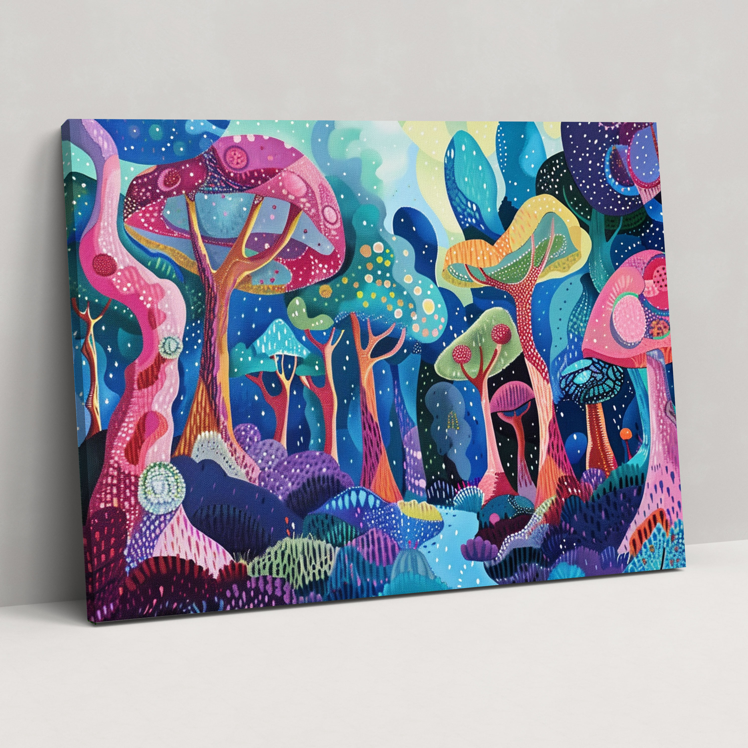 Whimsical Forest Pointillism Canvas Print - Pointillism, Canvas Wall Art, Canvas Print, Canvas