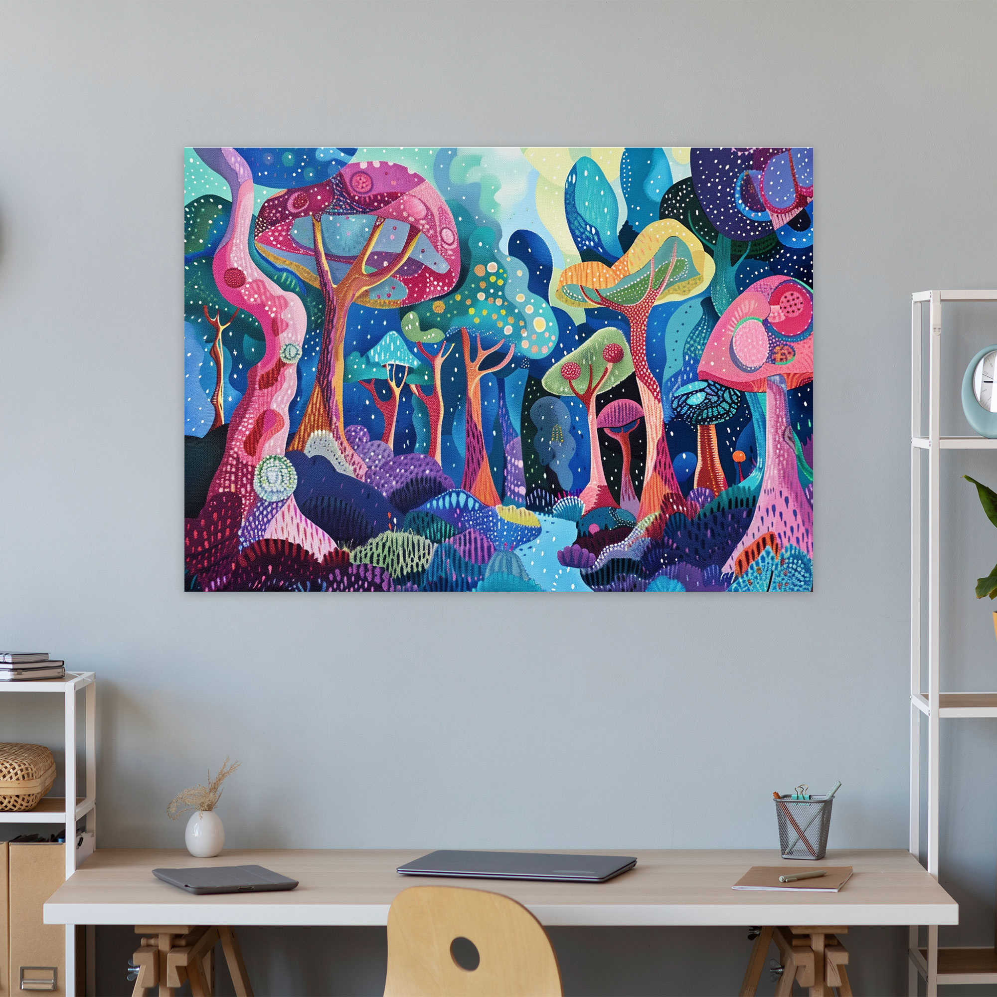 Whimsical Forest Pointillism Canvas Print - Pointillism, Canvas Wall Art, Canvas Print, Canvas