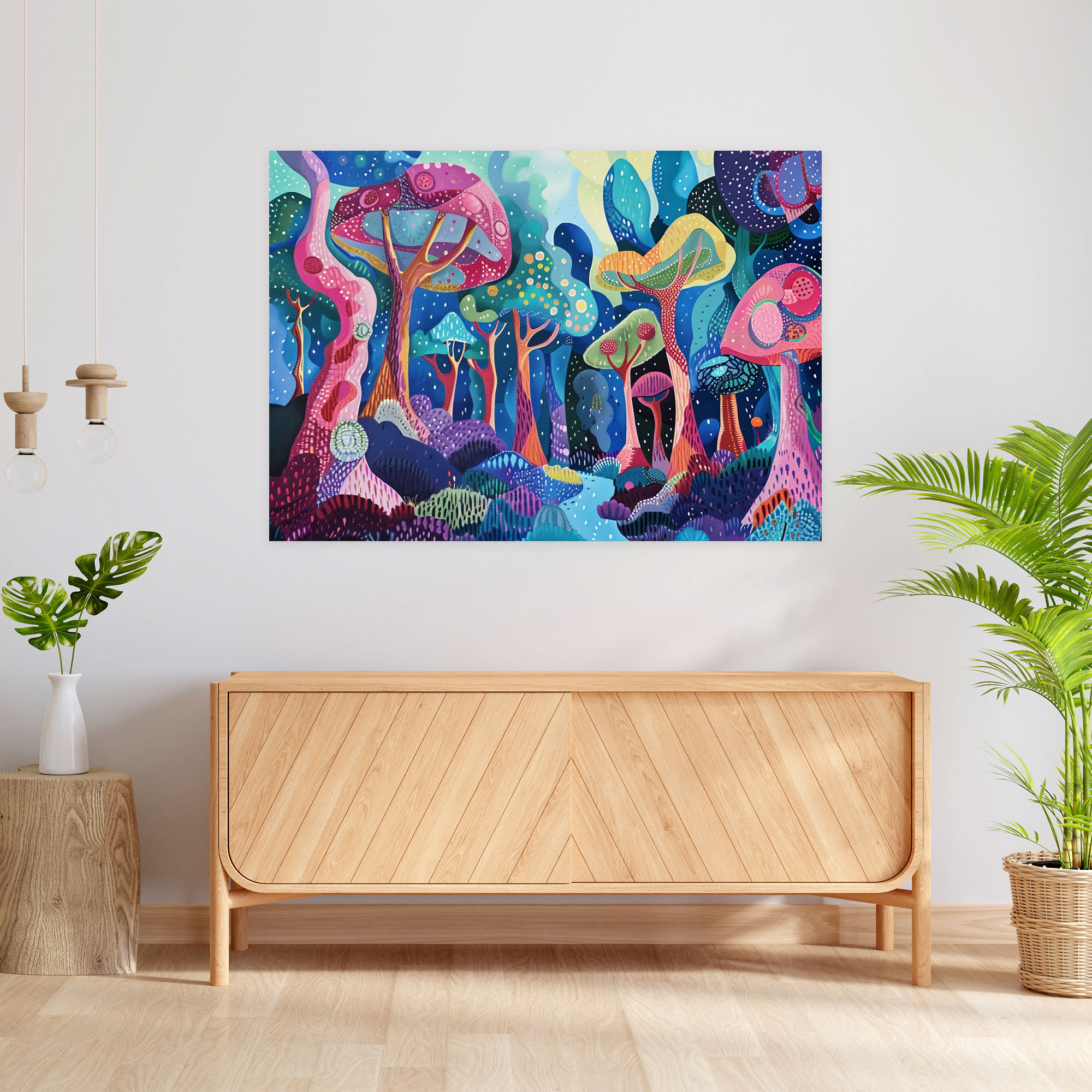 Whimsical Forest Pointillism Canvas Print - Pointillism, Canvas Wall Art, Canvas Print, Canvas